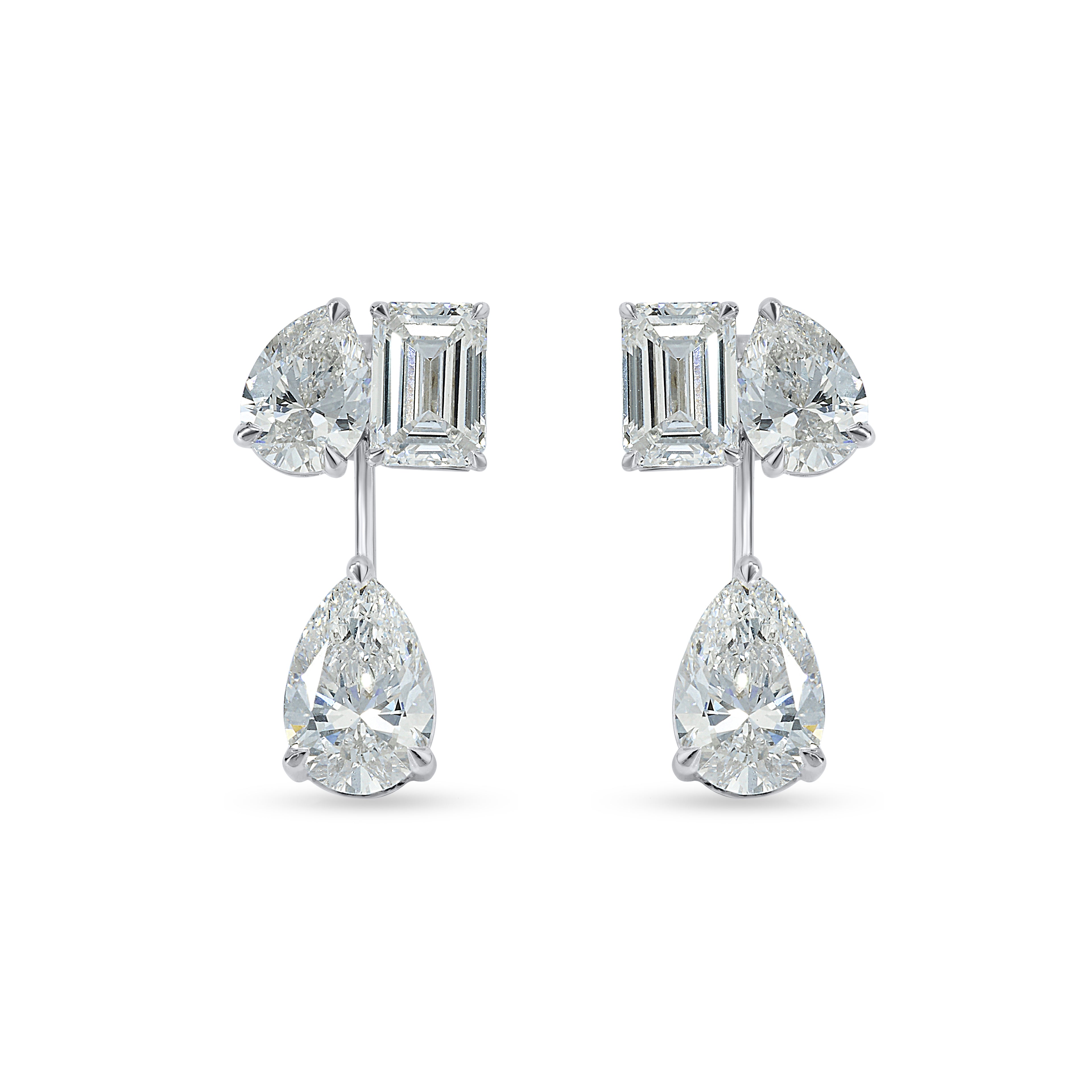 CASCADE DUET EARRINGS WITH EMERALD AND PEAR SOLITAIRE DIAMOND