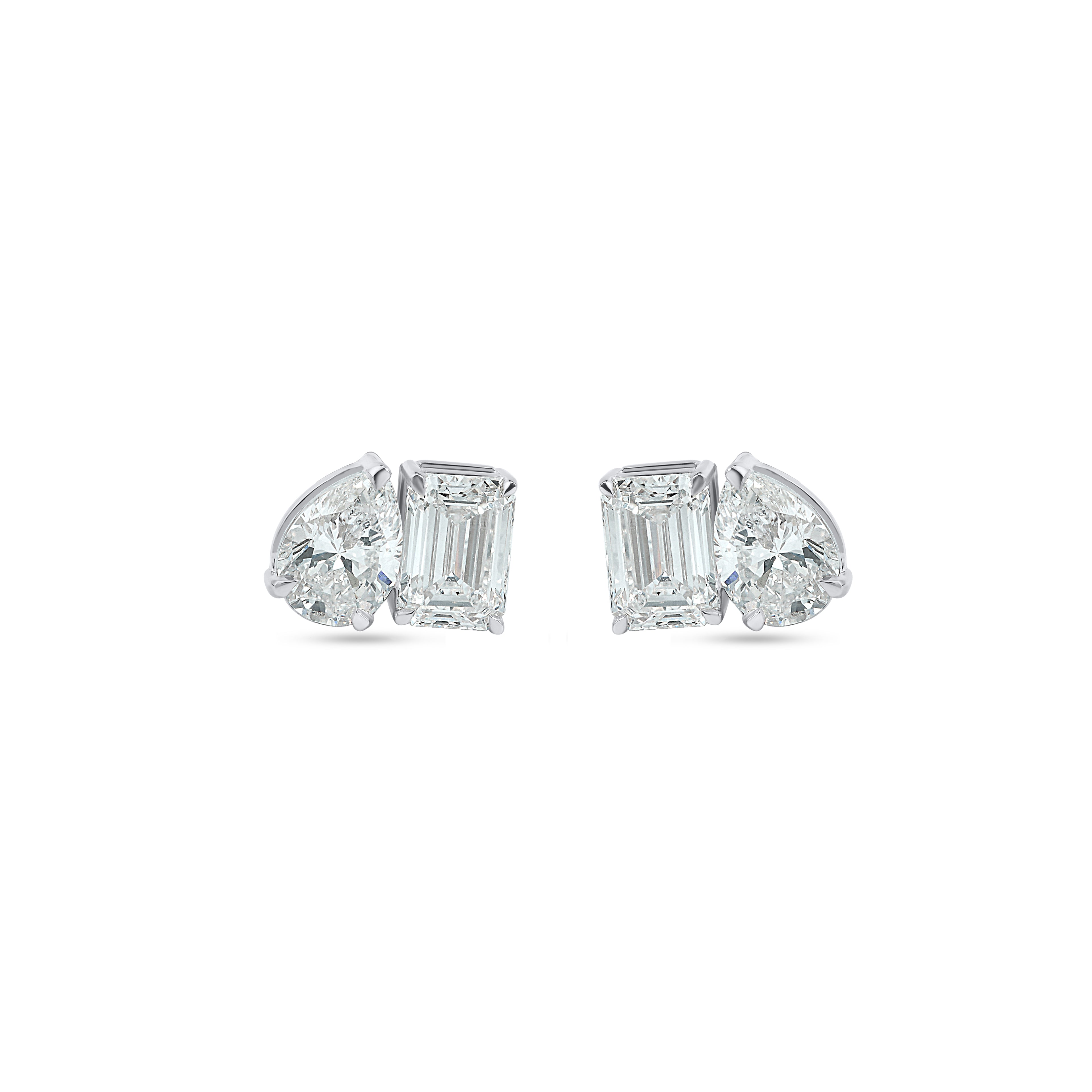CASCADE DUET EARRINGS WITH EMERALD AND PEAR SOLITAIRE DIAMOND