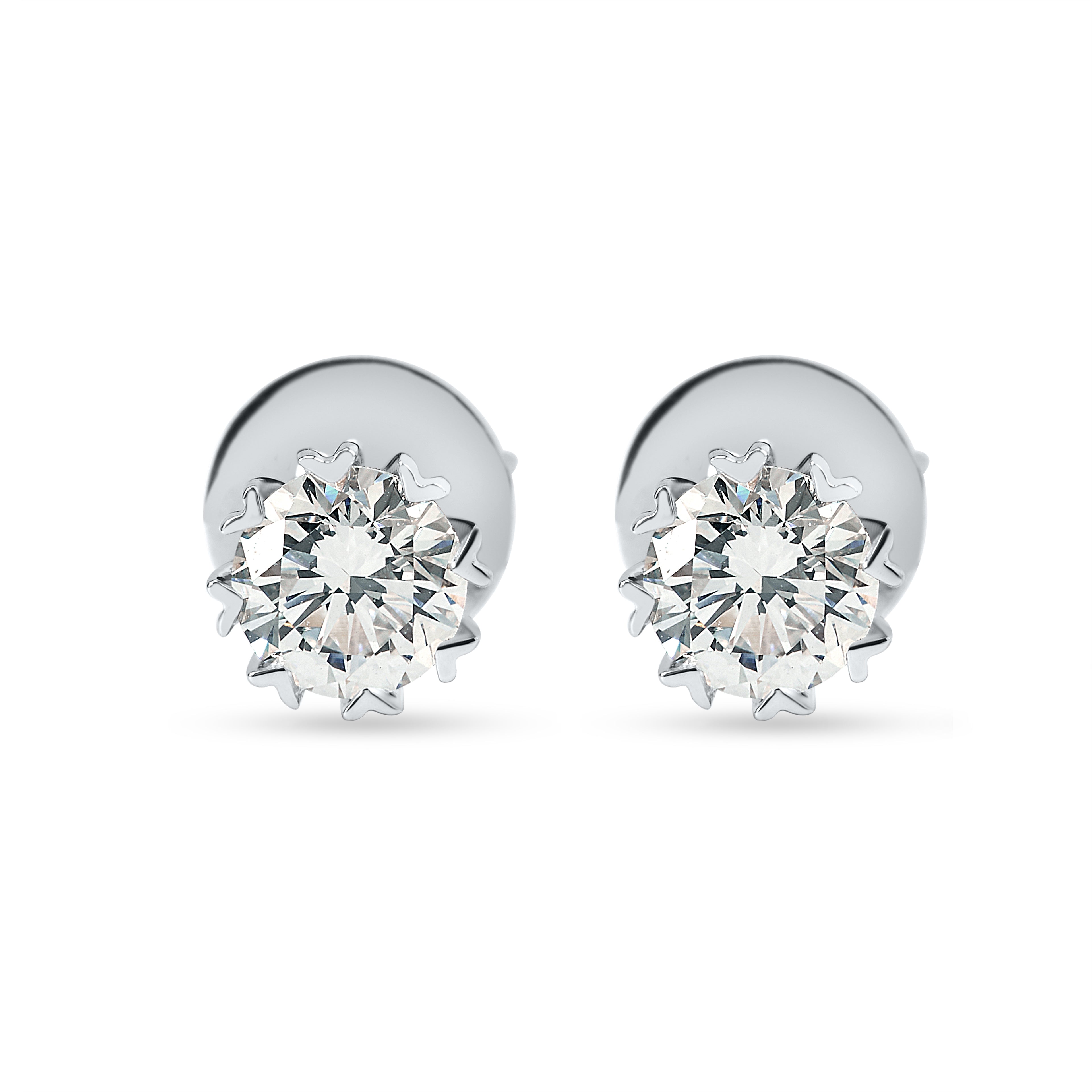 FANCY HEART PRONG CLUSTER SETTING ROUND DIAMOND STUD EARRINGS