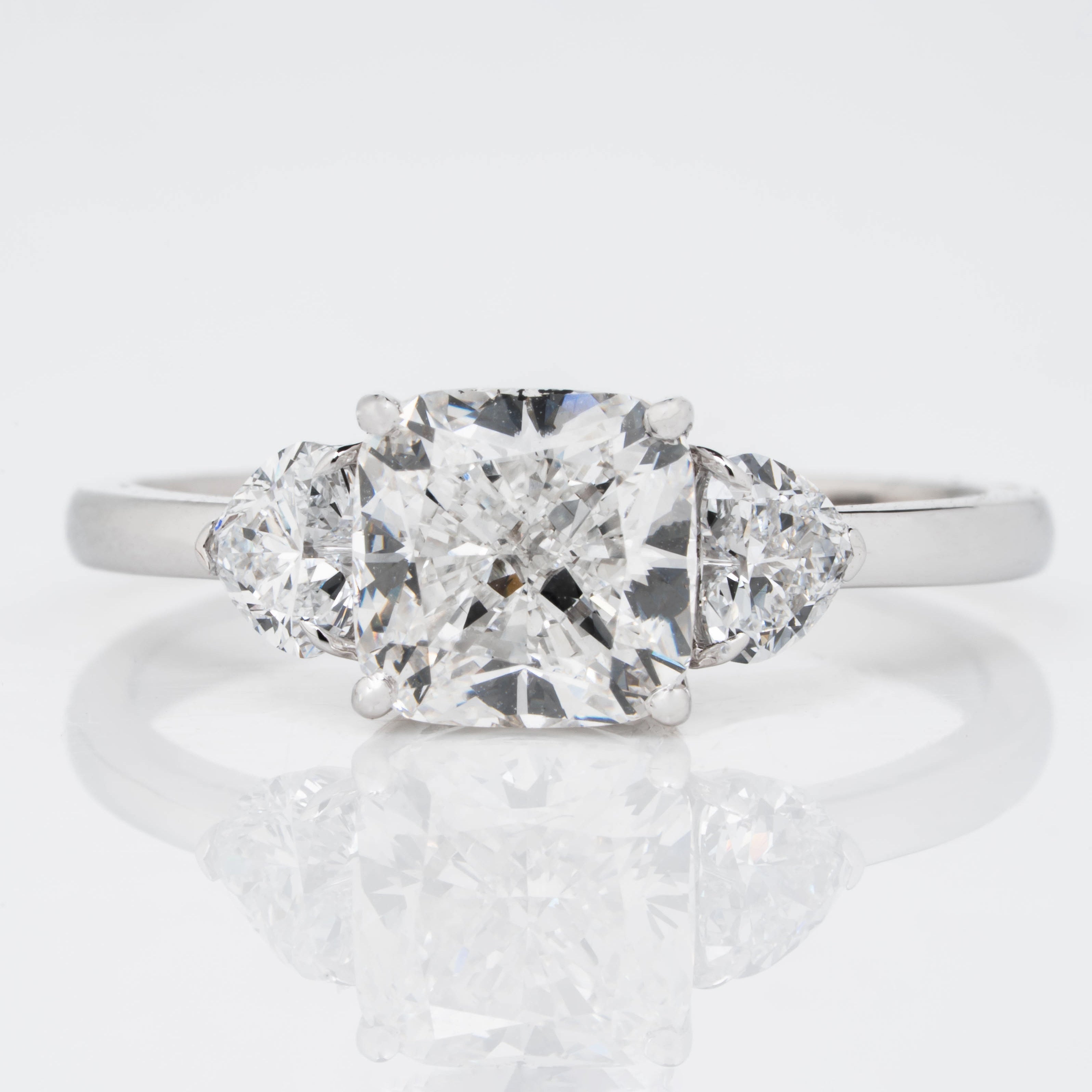 CUSHION TRIO RING WITH HEART CUT SOLITAIRE LAB GROWN DIAMOND