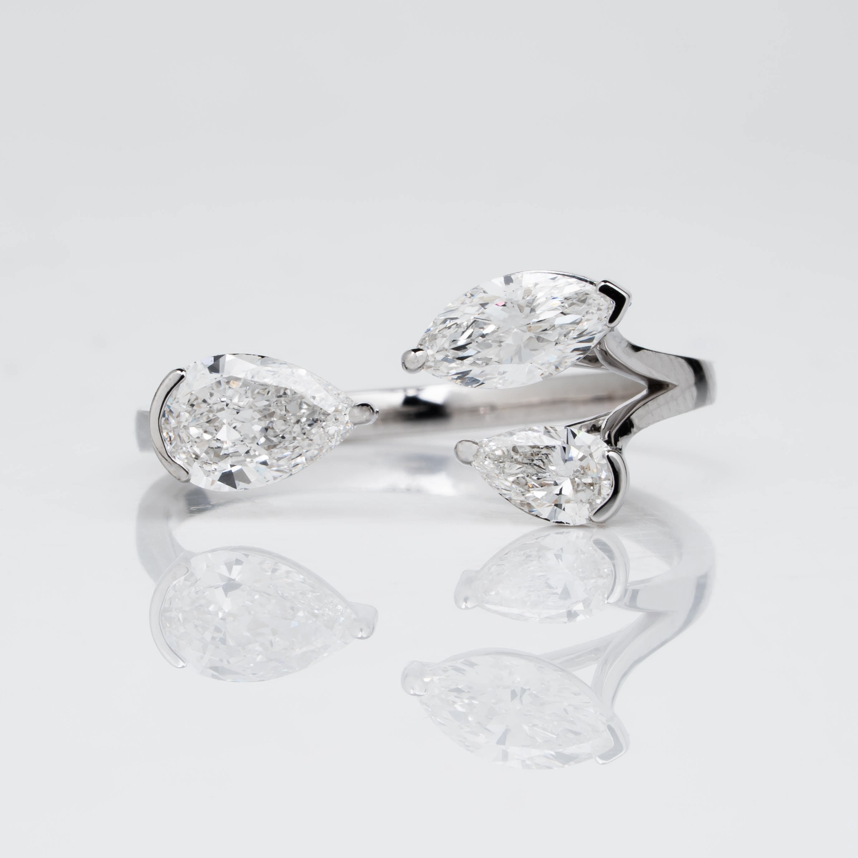PEAR TRIO RING WITH MARQUISE CUT SOLITAIRE LAB GROWN DIAMOND
