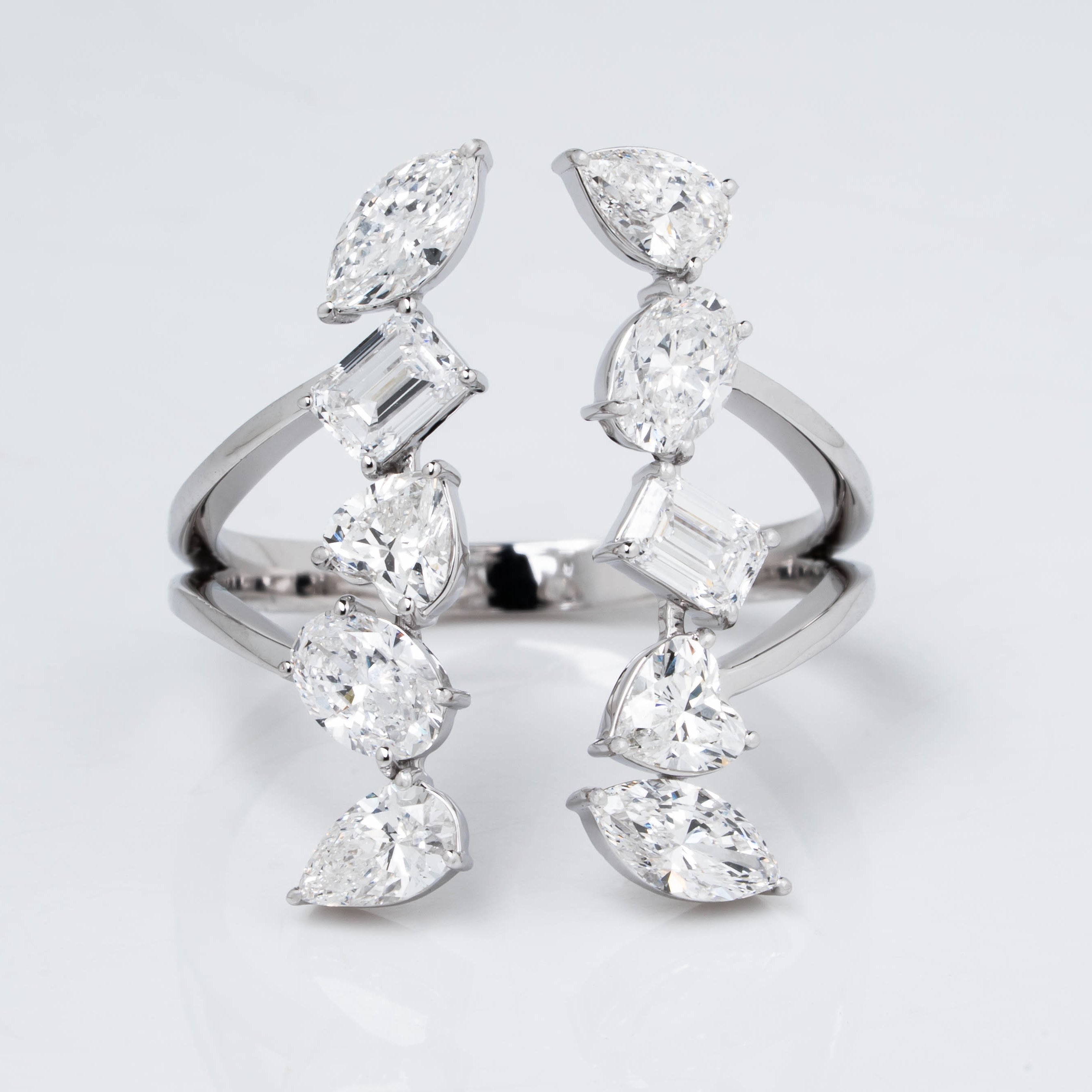 VERTICAL GAP RING WITH FANCY SHAPE SOLITAIRE LAB GROWN DIAMONDS