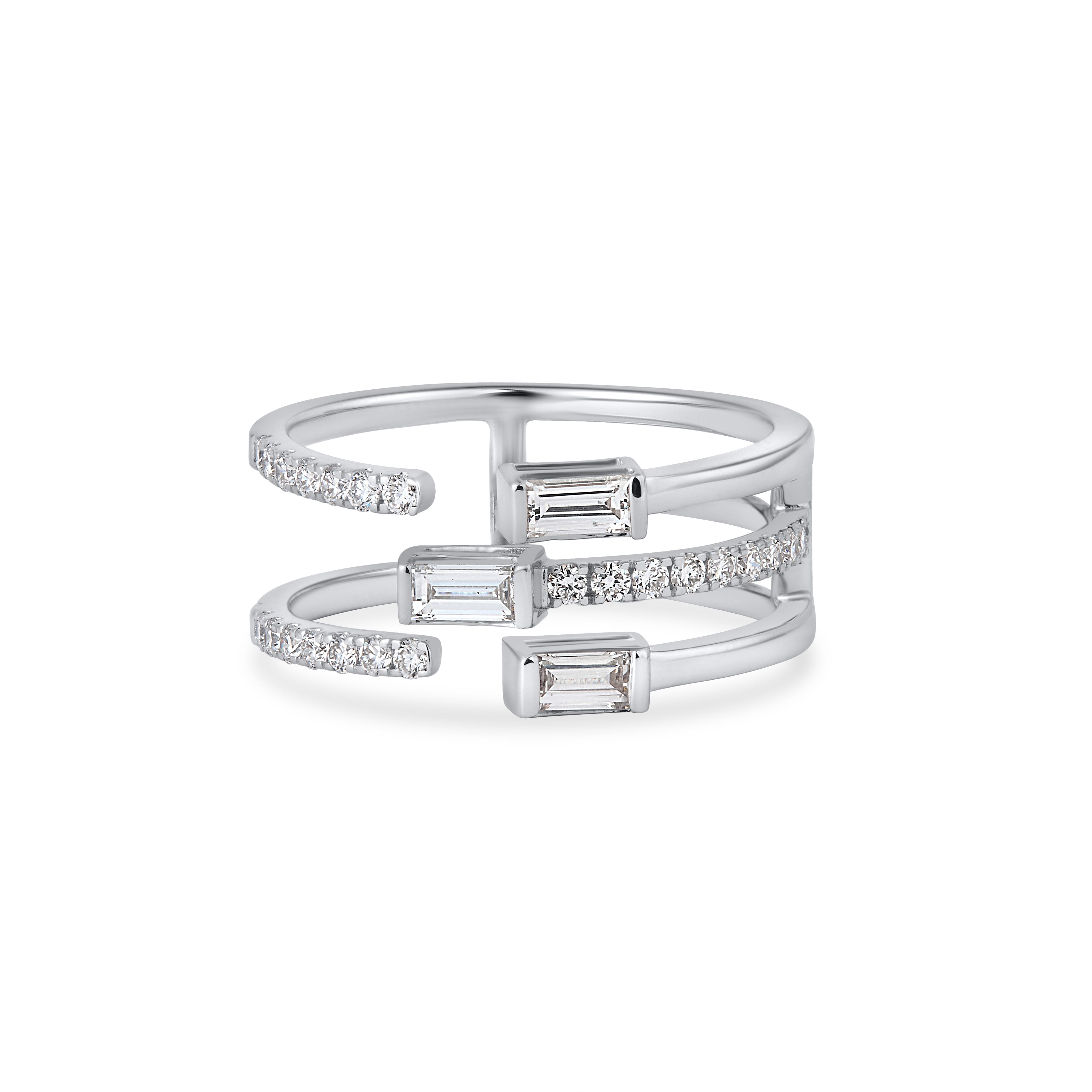 WATERFALL RING IN BAGUETTE & BRILLIANT ROUND CUT SOLITAIRE LAB GROWN DIAMOND