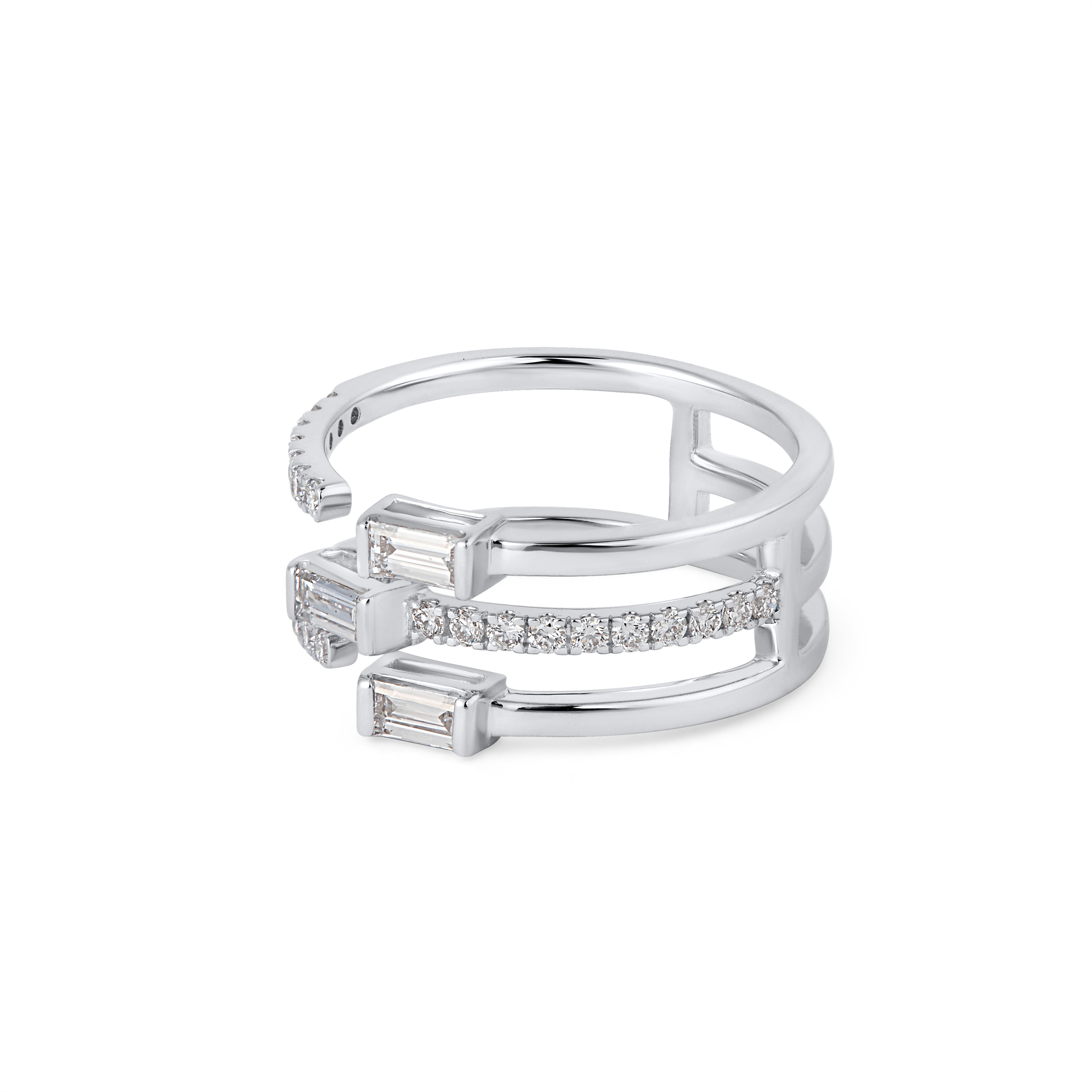 WATERFALL RING IN BAGUETTE & BRILLIANT ROUND CUT SOLITAIRE LAB GROWN DIAMOND