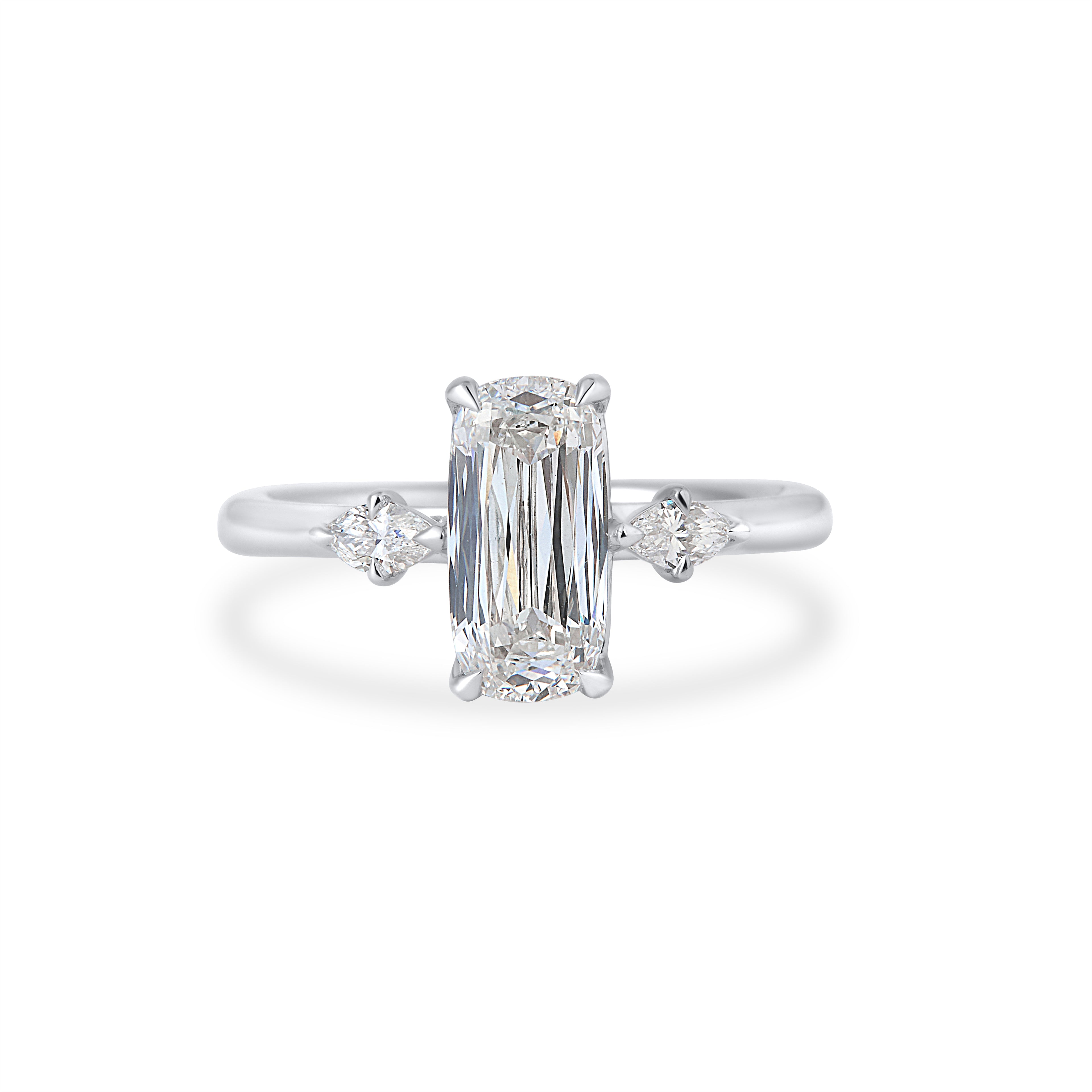 ELONGATED UNIQUE OVAL CUT SOLITAIRE LAB GROWN DIAMOND ENGAGEMENT RING WITH MARQUISE DIAMOND