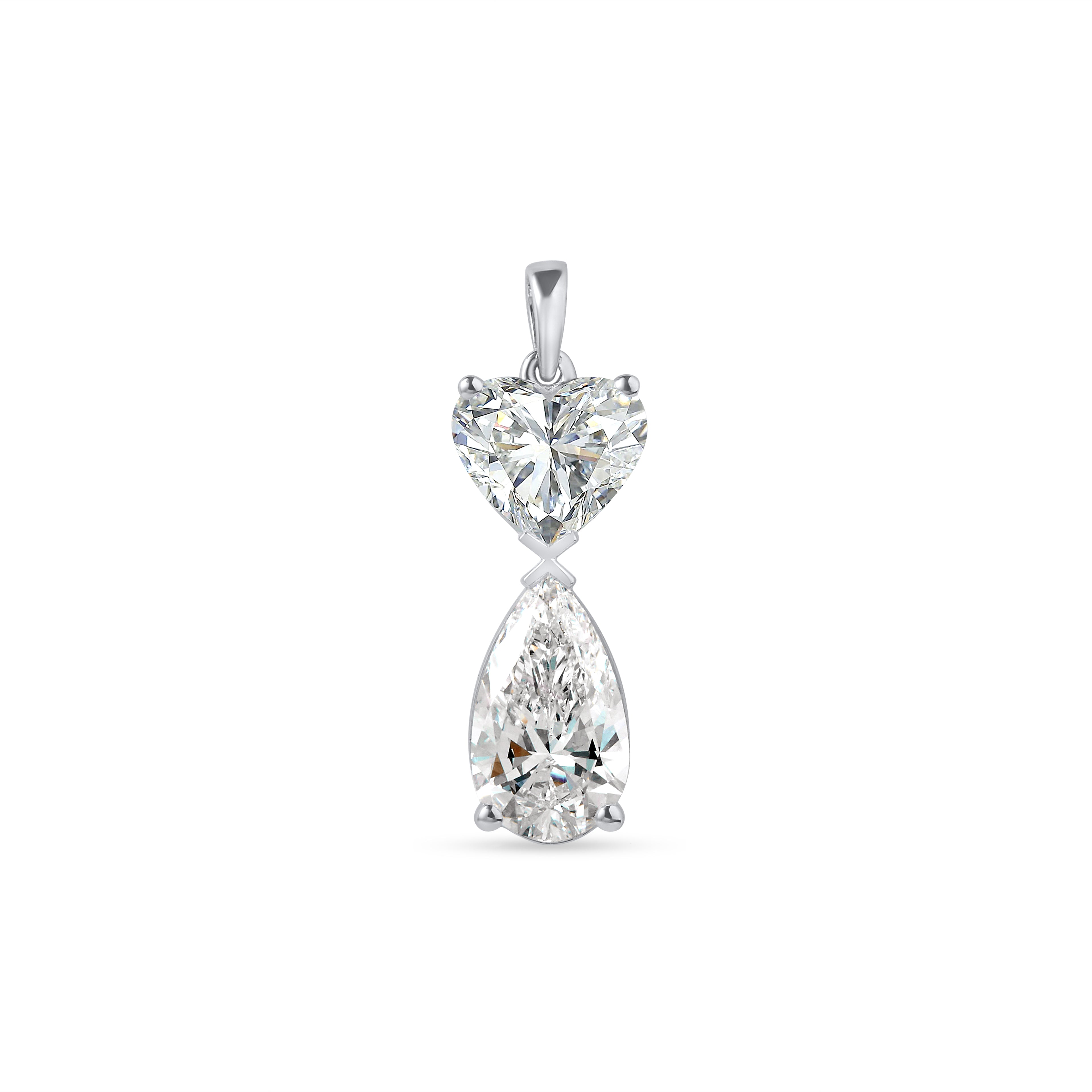 TWO STONE PENDENT EMBRACING PERFECT PEAR & HEART CUT SOLITAIR LAB GROWN DIAMOND