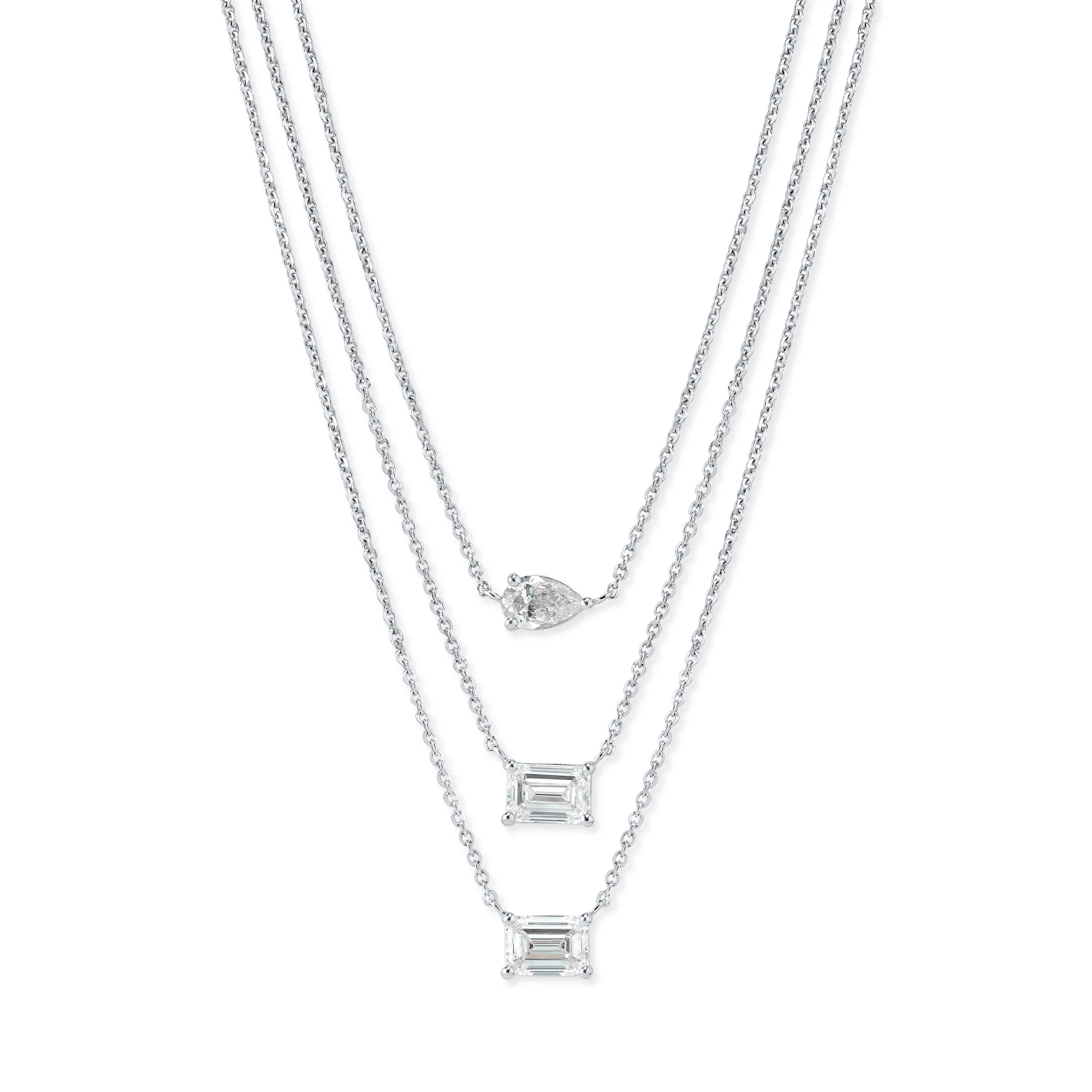 TRIPPLE LAYERED NECKLACE IN EMERALD & PEAR CUT LAB GROWN DIAMOND