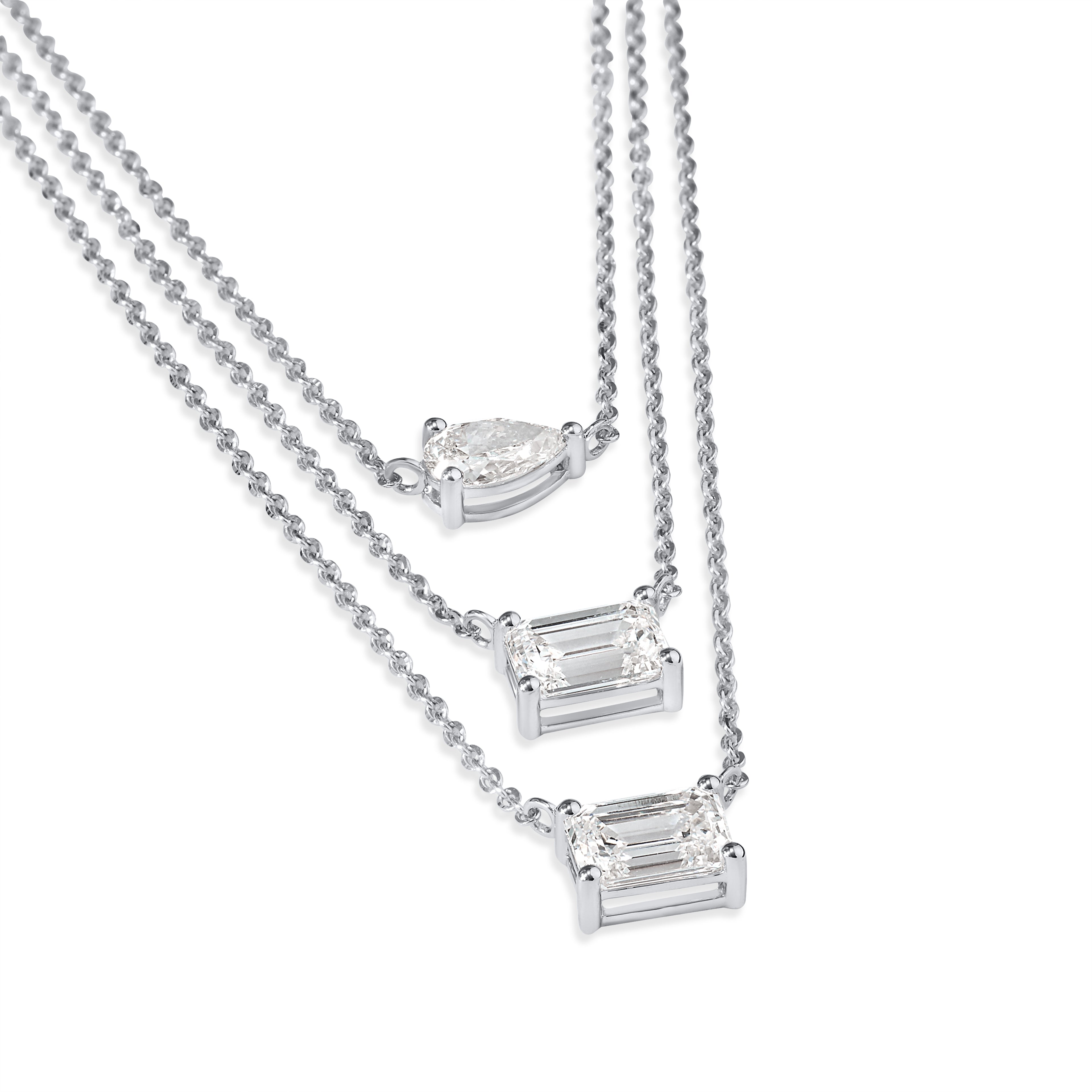 TRIPPLE LAYERED NECKLACE IN EMERALD & PEAR CUT LAB GROWN DIAMOND