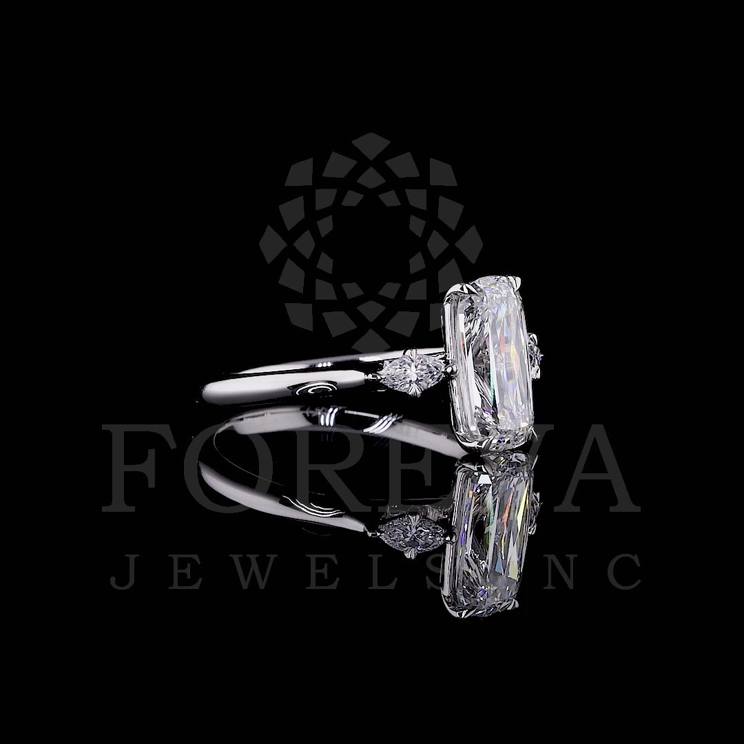 ELONGATED UNIQUE OVAL CUT SOLITAIRE LAB GROWN DIAMOND ENGAGEMENT RING WITH MARQUISE DIAMOND
