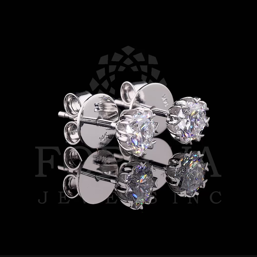 FANCY HEART PRONG CLUSTER SETTING ROUND DIAMOND STUD EARRINGS