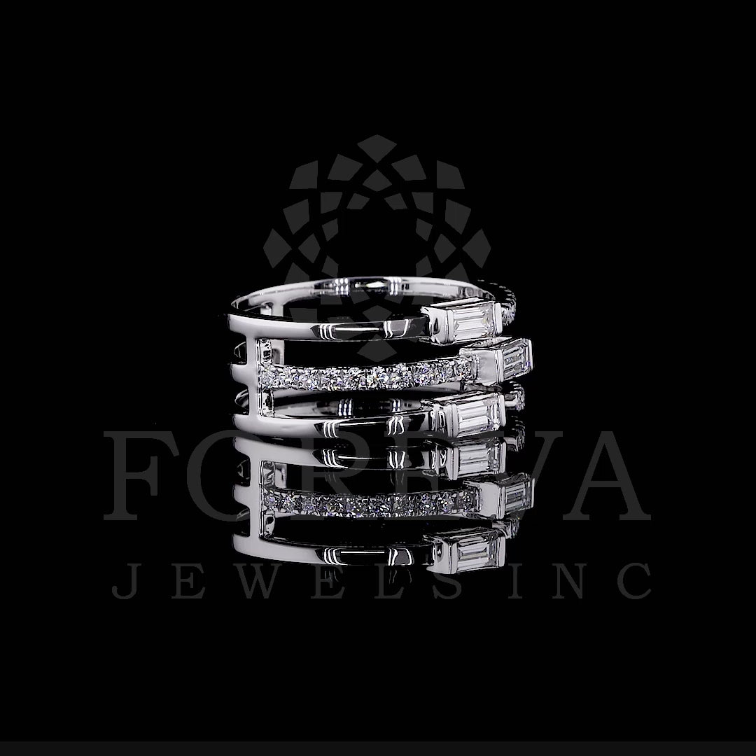 WATERFALL RING IN BAGUETTE & BRILLIANT ROUND CUT SOLITAIRE LAB GROWN DIAMOND
