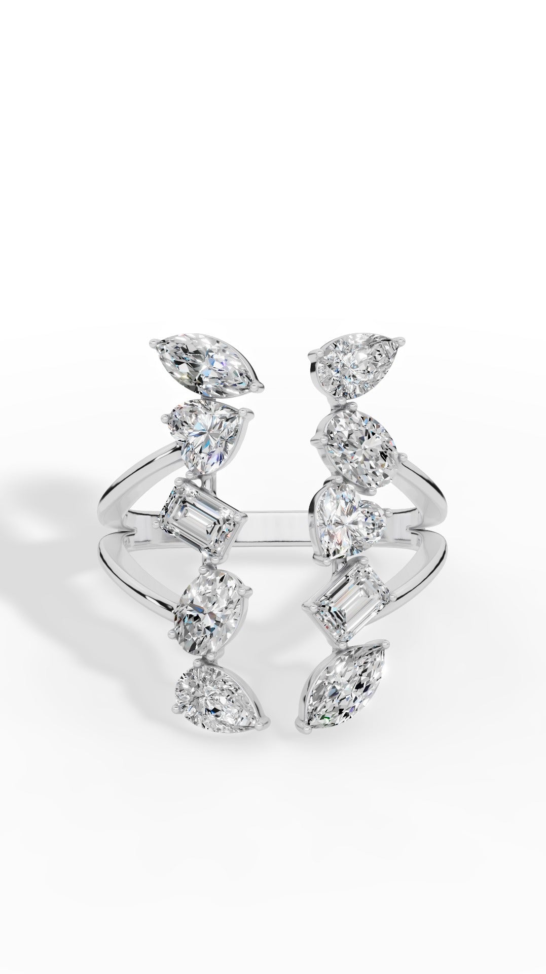 VERTICAL GAP RING WITH FANCY SHAPE SOLITAIRE LAB GROWN DIAMONDS