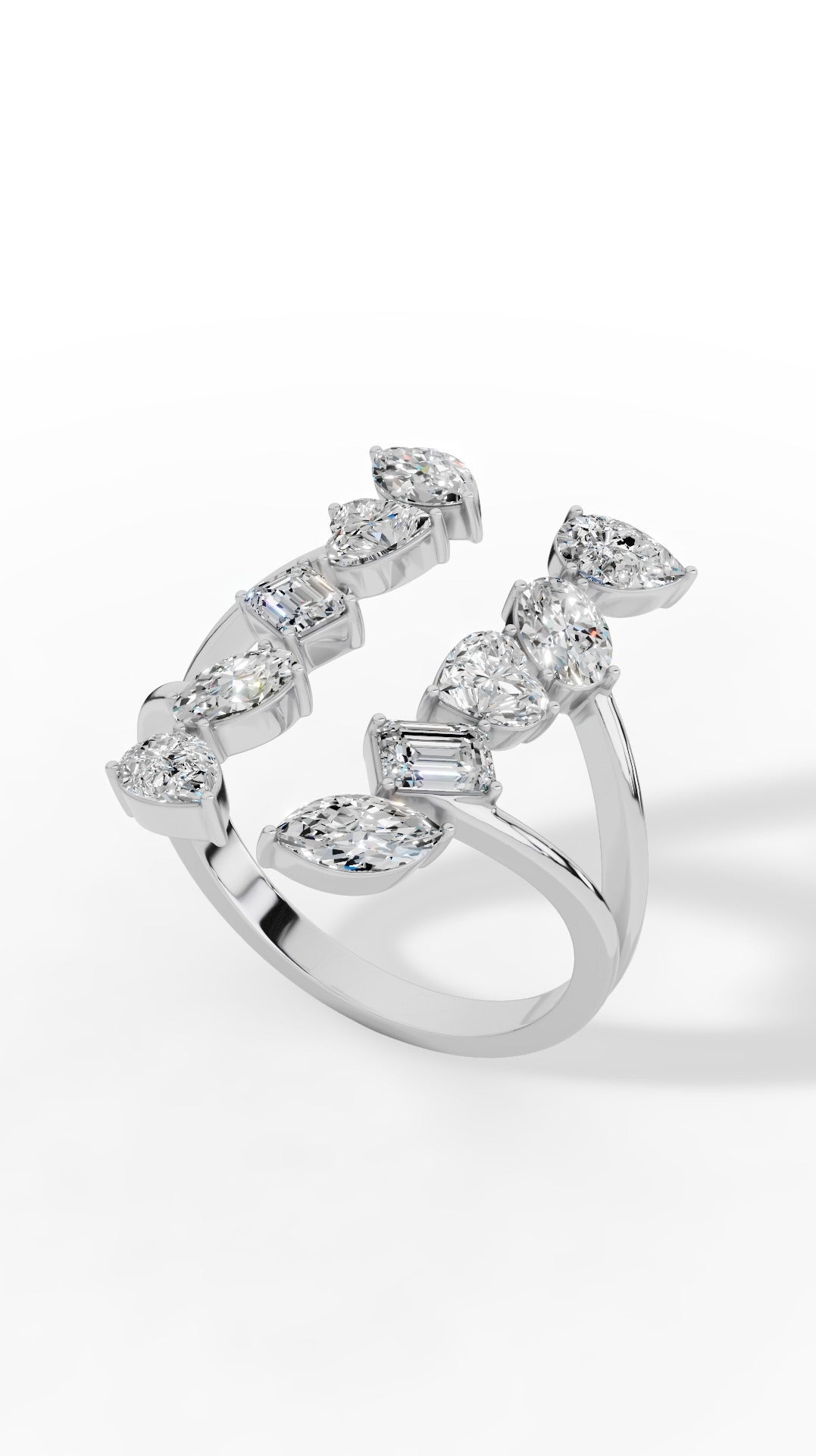 VERTICAL GAP RING WITH FANCY SHAPE SOLITAIRE LAB GROWN DIAMONDS