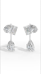 Multi Stone Cascade Duet Earrings With Emerald And Pear Cut