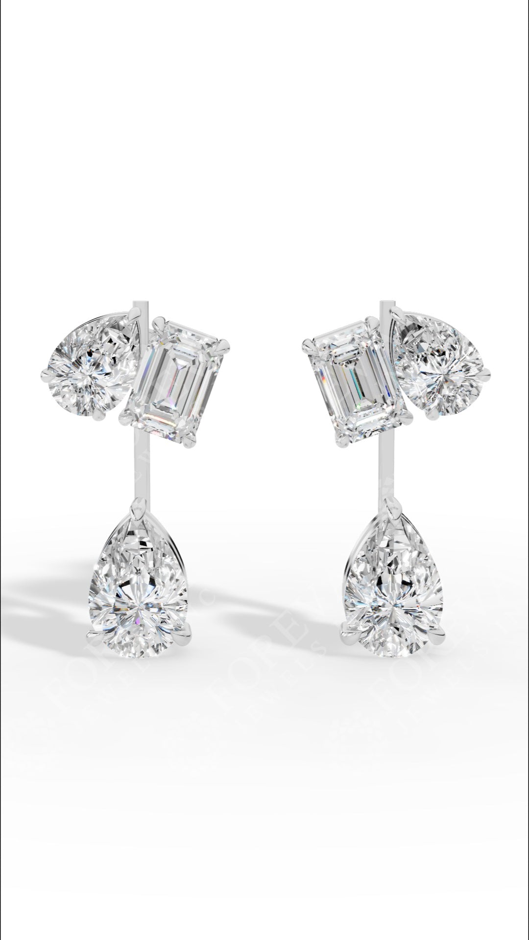 Multi Stone Cascade Duet Earrings With Emerald And Pear Cut