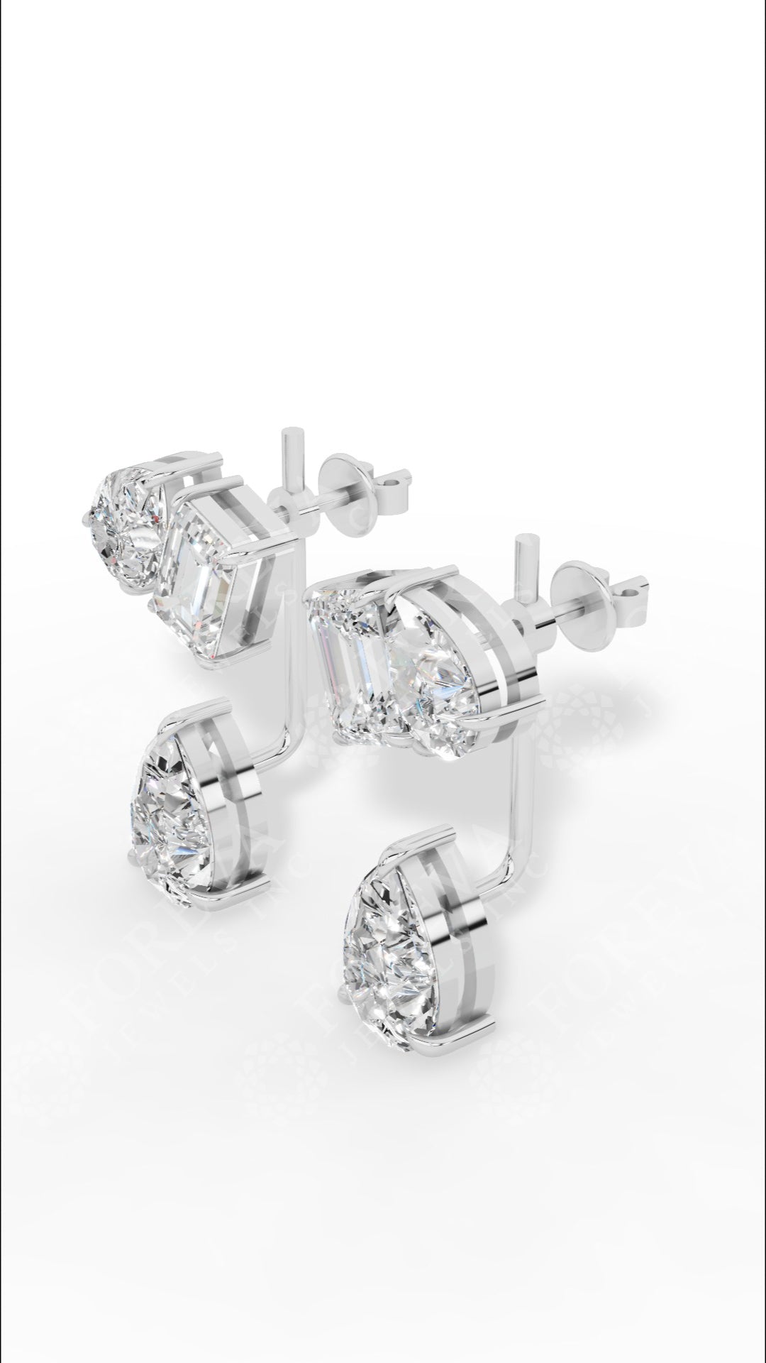 Multi Stone Cascade Duet Earrings With Emerald And Pear Cut