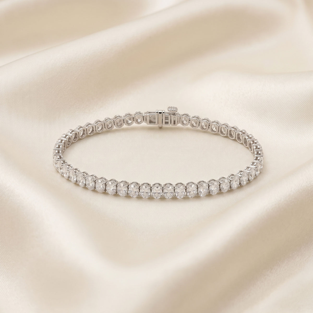7" Oval Cut Tennis Bracelet Lab Grown Diamonds 10K White Gold 7 CTW