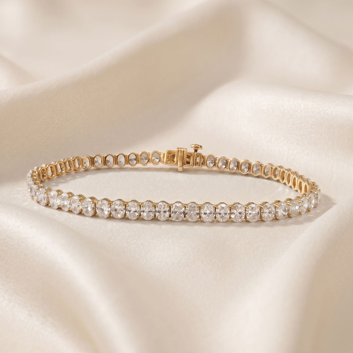 7" Oval Cut Tennis Bracelet Lab Grown Diamonds 10K Yellow Gold 7 CTW
