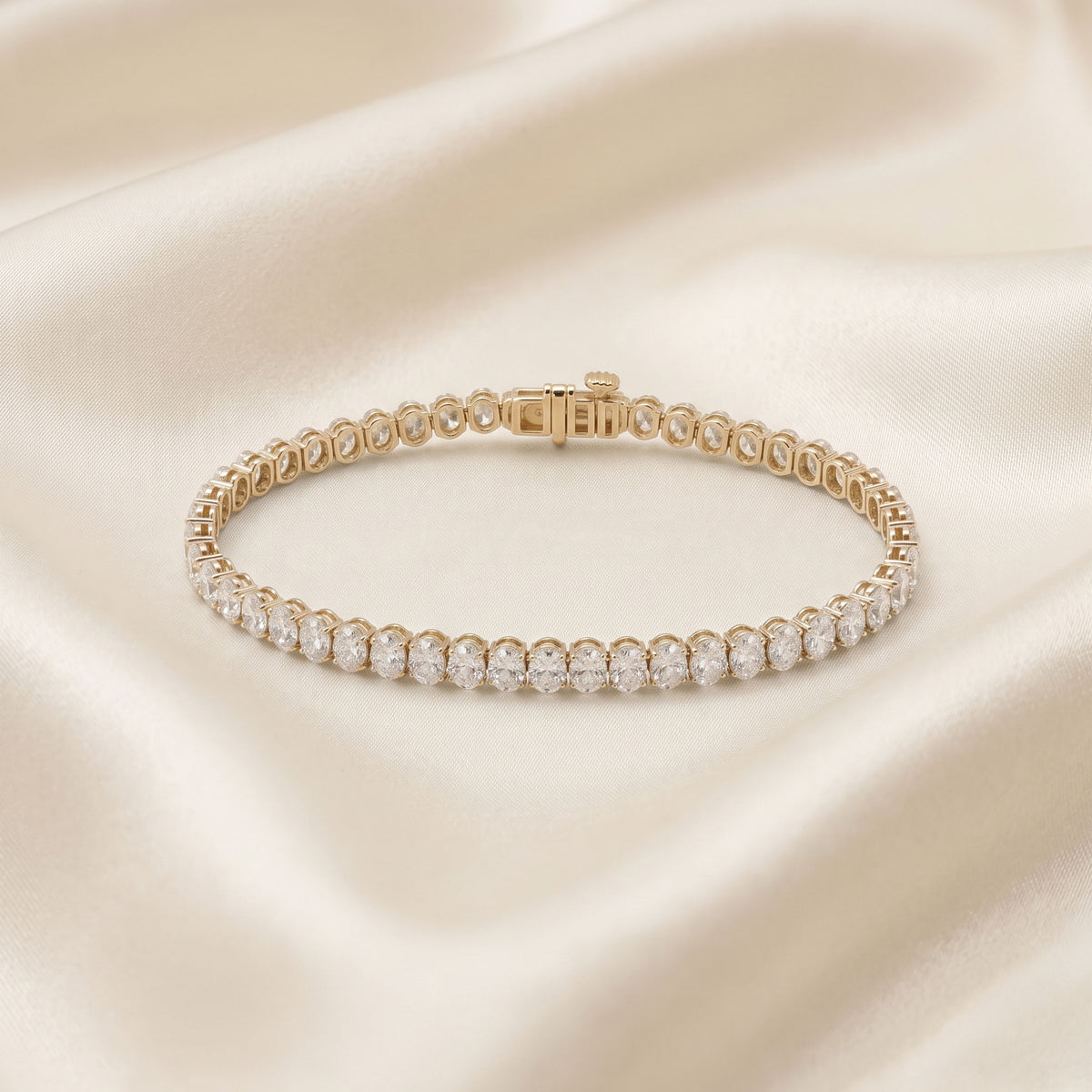 7" Oval Cut Tennis Bracelet Lab Grown Diamonds 10K Yellow Gold 7 CTW