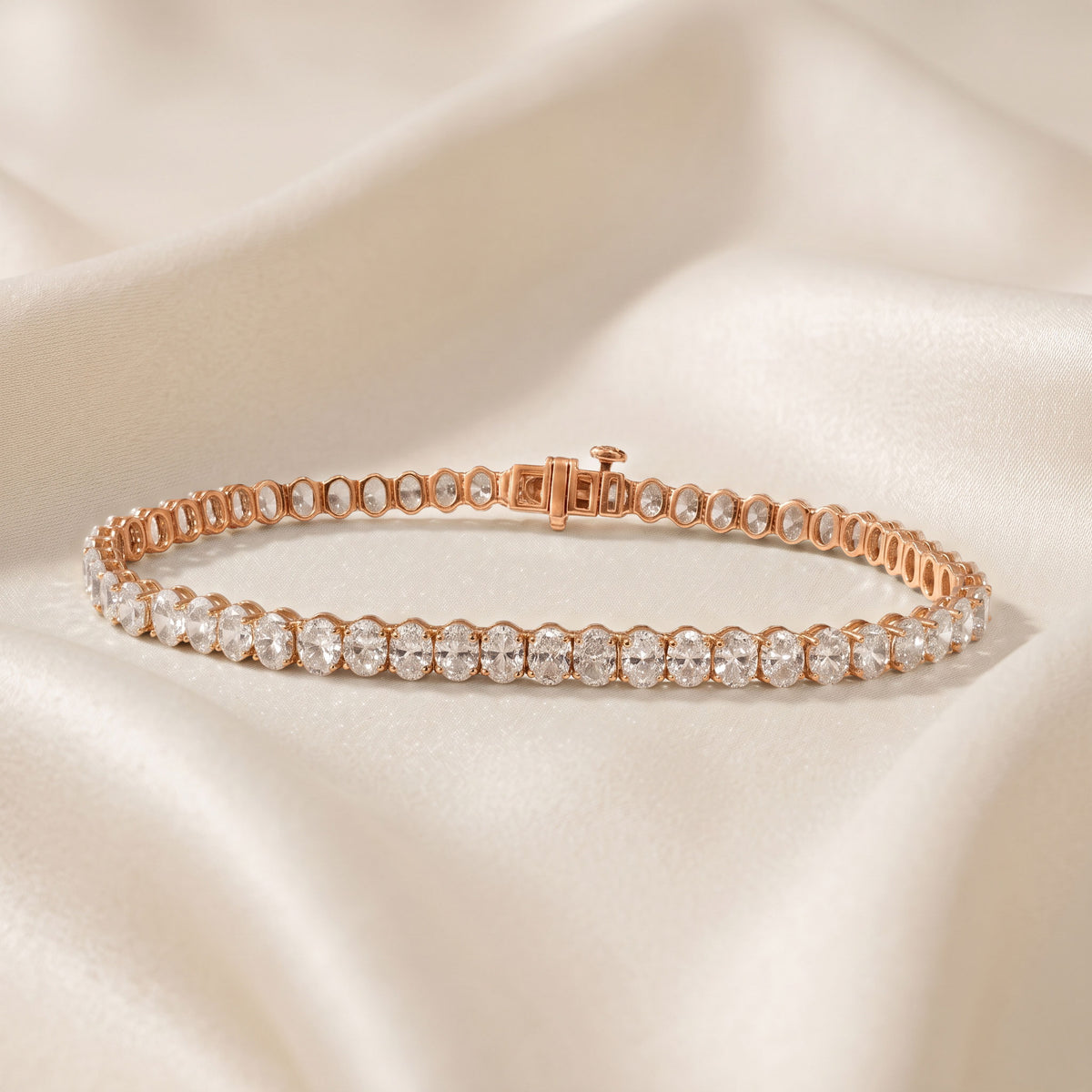 7" Oval Cut Tennis Bracelet Lab Grown Diamonds 14K Rose Gold 7 CTW