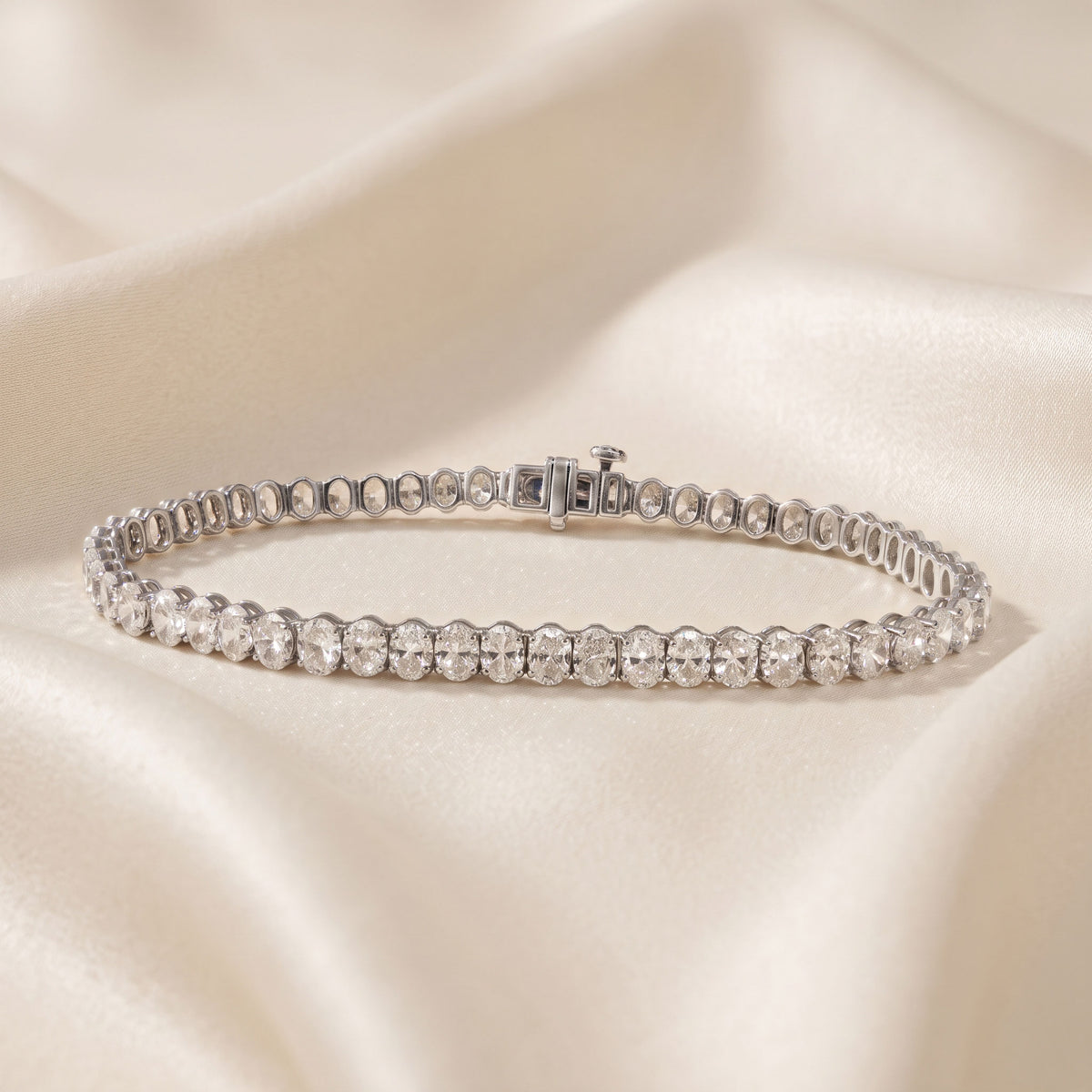 7" Oval Cut Tennis Bracelet Lab Grown Diamonds 18K White Gold 7 CTW