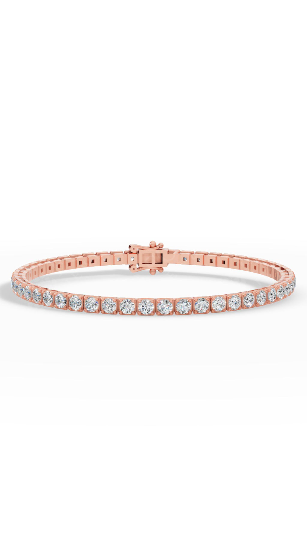 7" Round Cut Tennis Bracelet Lab Grown Diamonds 14K Rose Gold 4.4 CTW