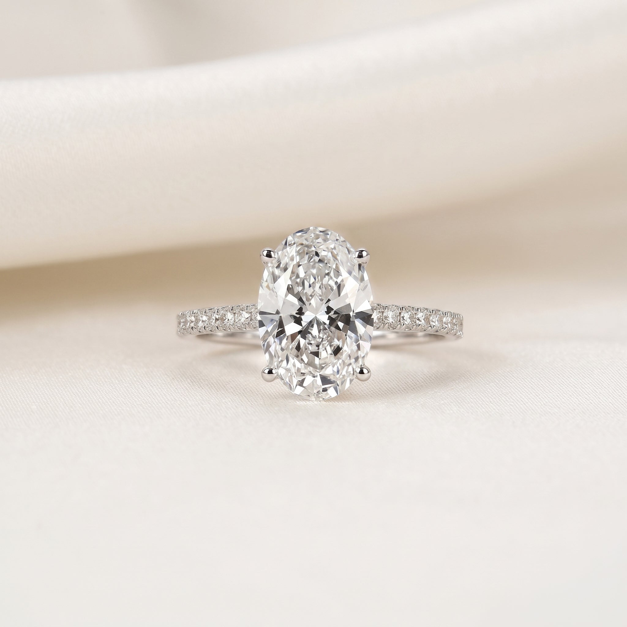 Engagement Ring With Oval & Round Cut Solitaire 10K White Gold 3.32 CTW