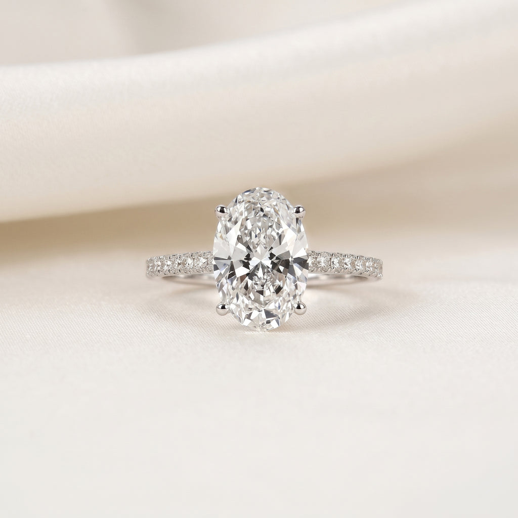 Engagement Ring With Oval & Round Cut Solitaire 14K White Gold 3.32 CTW