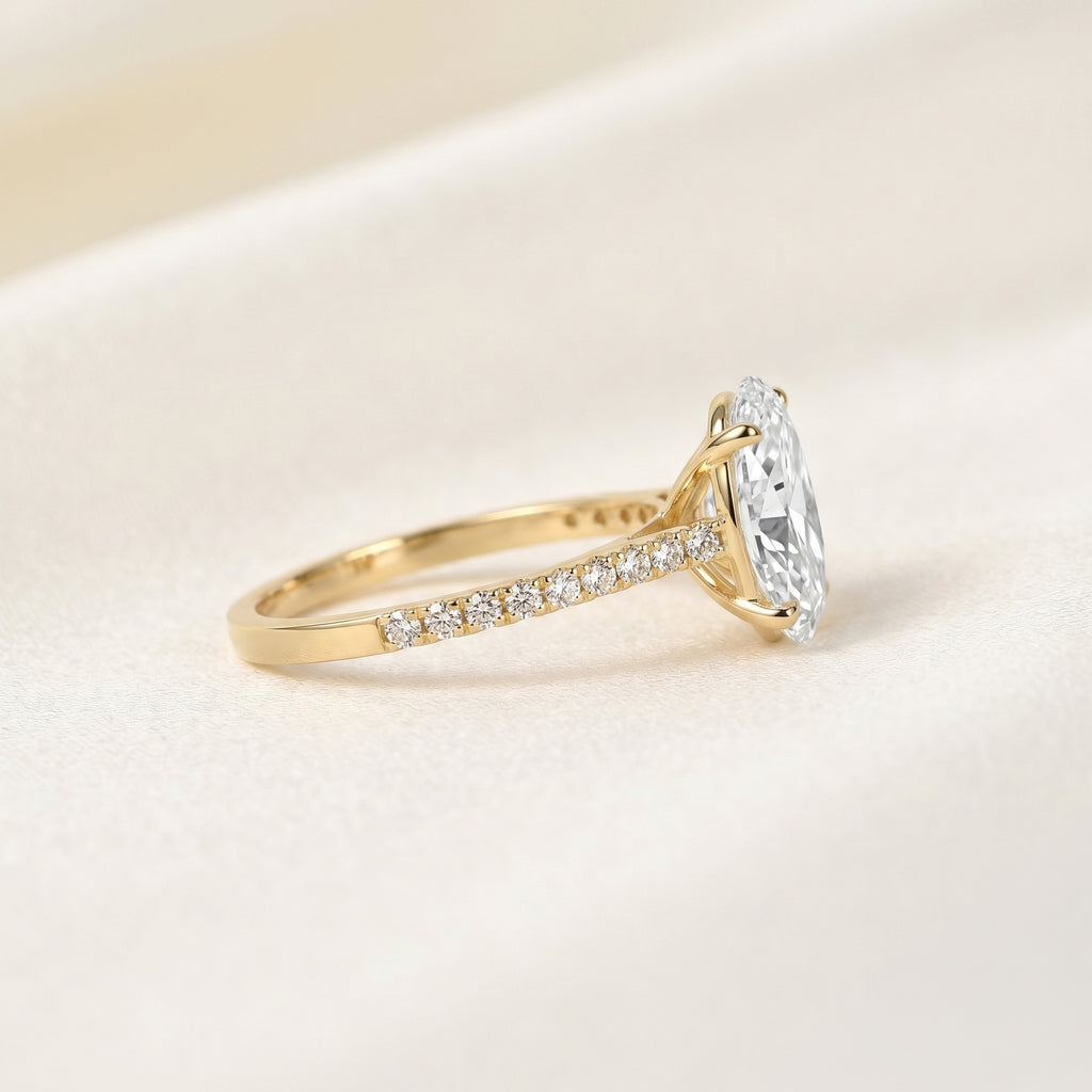 Engagement Ring With Oval & Round Cut Solitaire 18K Yellow Gold 3.32 CTW