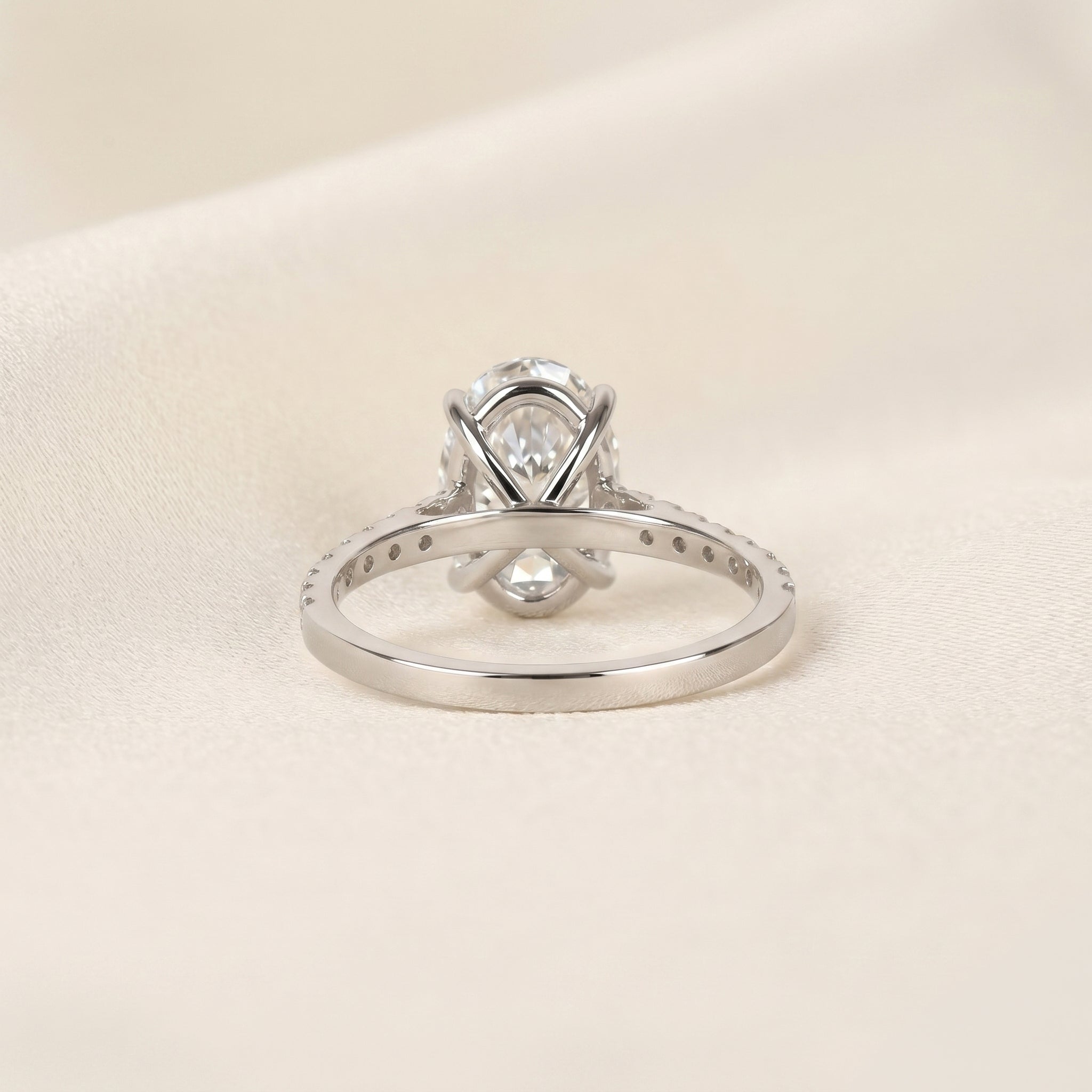 Engagement Ring With Oval & Round Cut Solitaire 10K White Gold 3.32 CTW