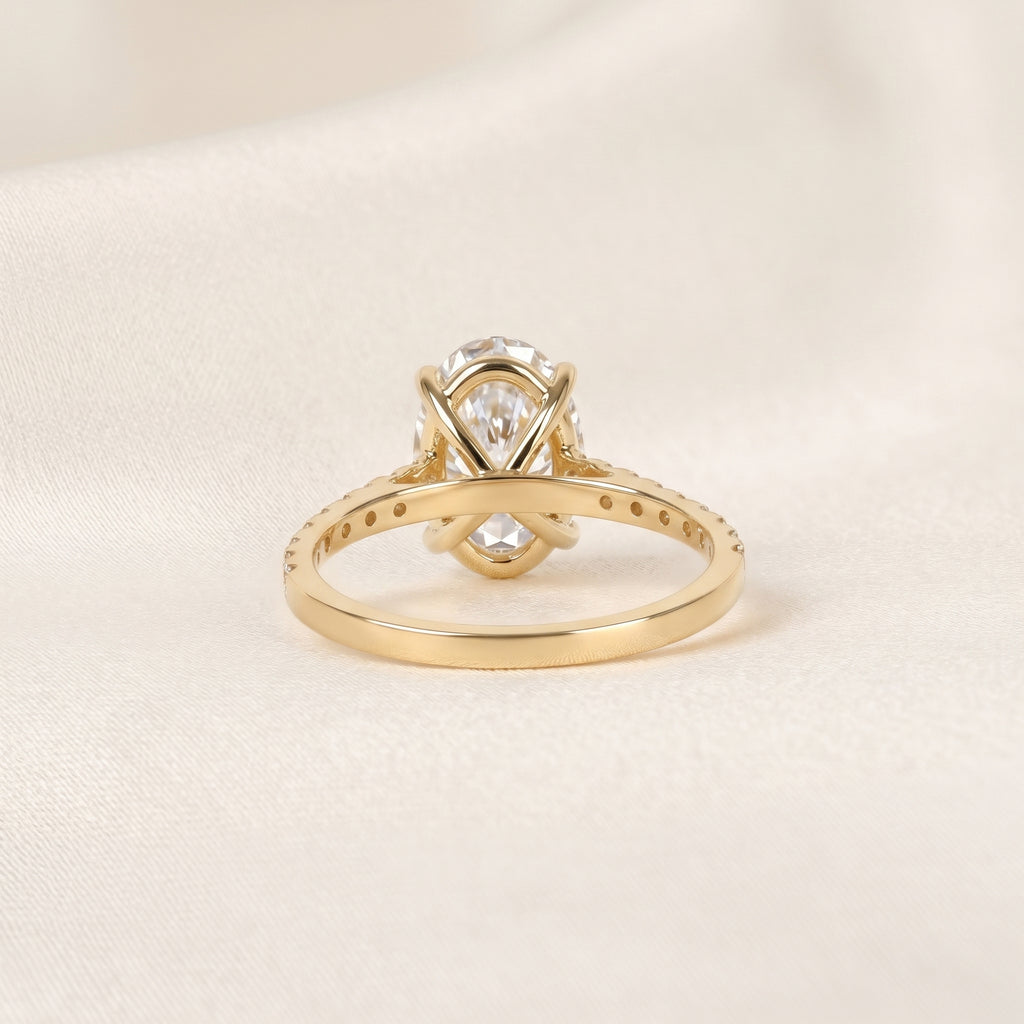 Engagement Ring With Oval & Round Cut Solitaire 10K Yellow Gold 3.32 CTW