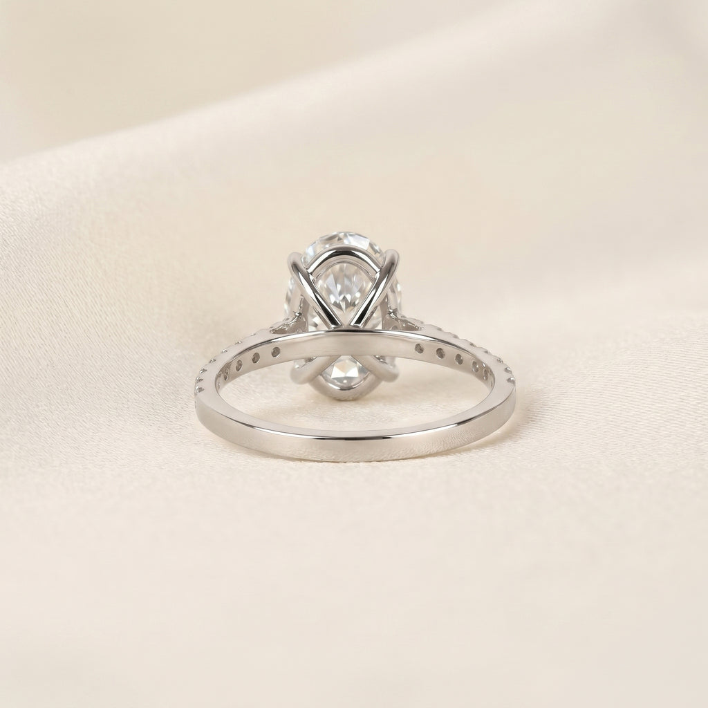 Engagement Ring With Oval & Round Cut Solitaire 14K White Gold 3.32 CTW