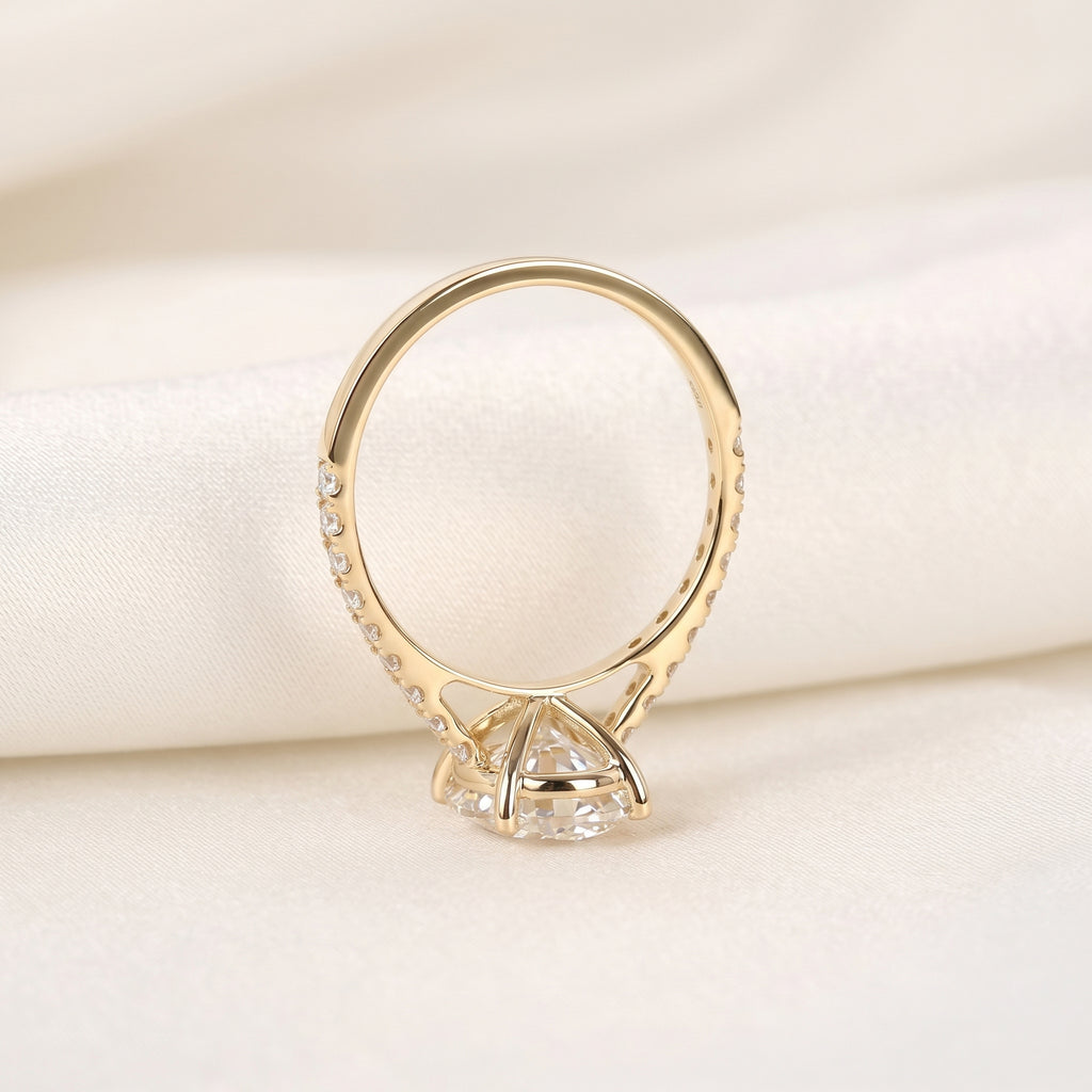 Engagement Ring With Oval & Round Cut Solitaire 14K Yellow Gold 3.32 CTW