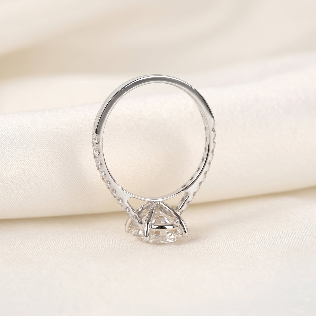 Engagement Ring With Oval & Round Cut Solitaire 14K White Gold 3.32 CTW