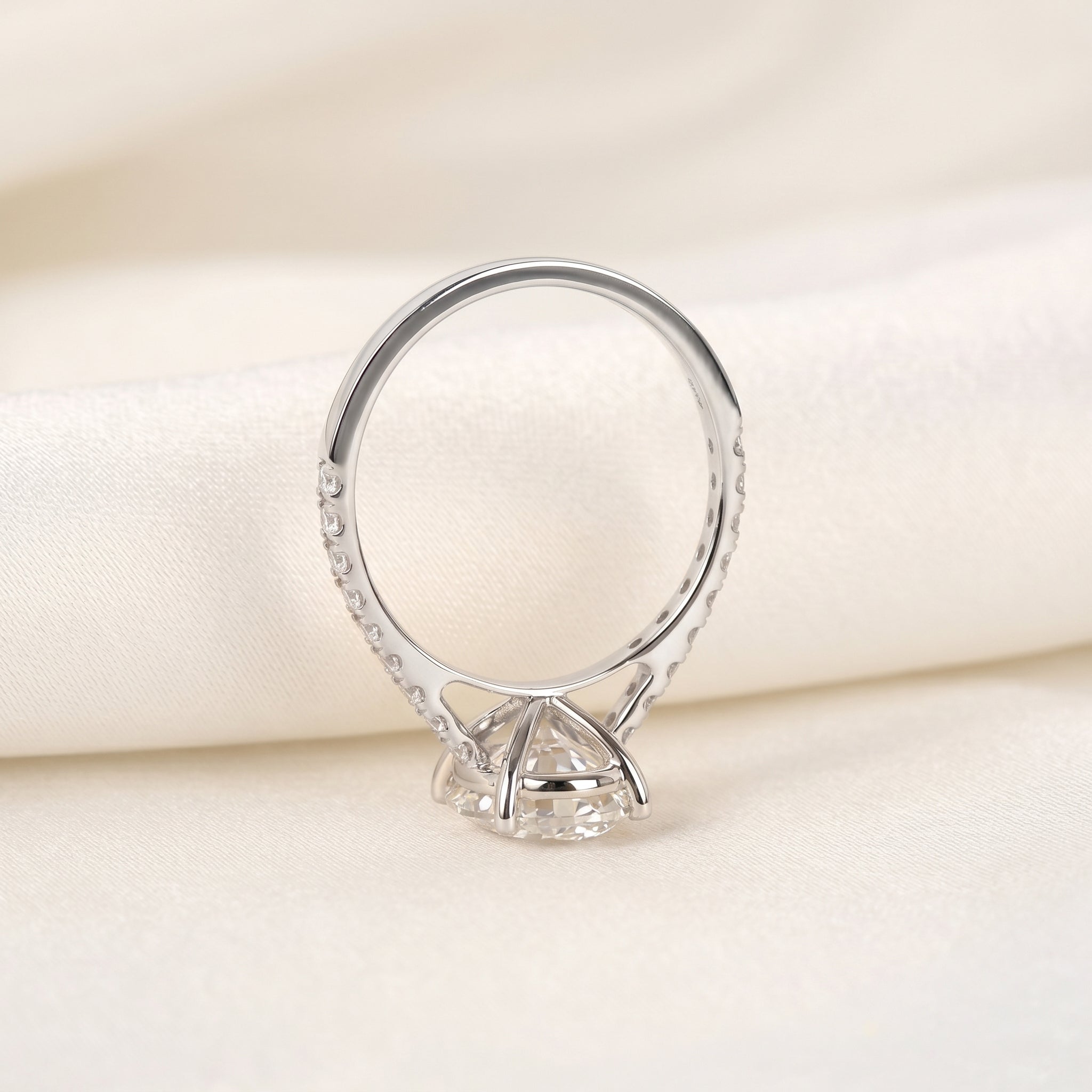 Engagement Ring With Oval & Round Cut Solitaire 14K White Gold 3.32 CTW