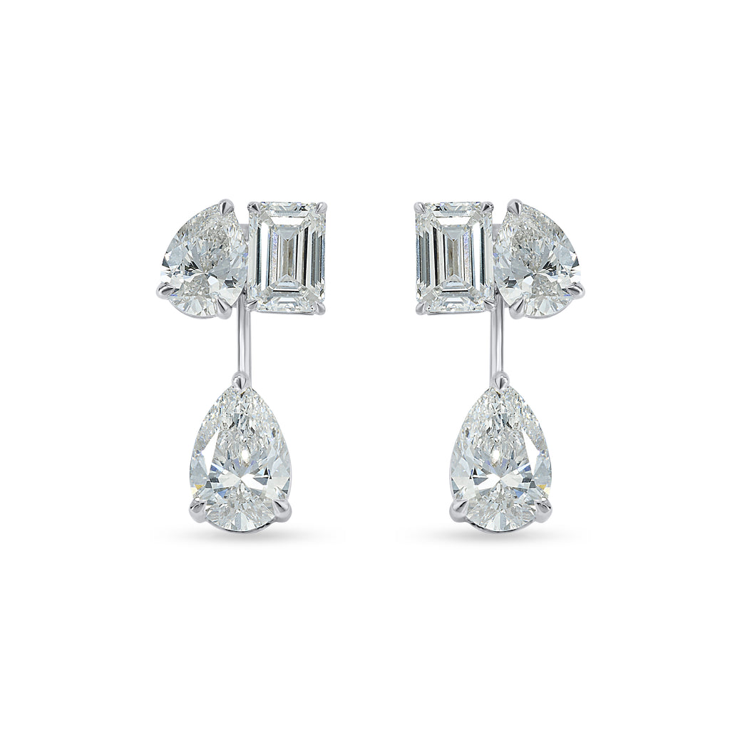 CASCADE DUET EARRINGS WITH EMERALD AND PEAR SOLITAIRE DIAMOND