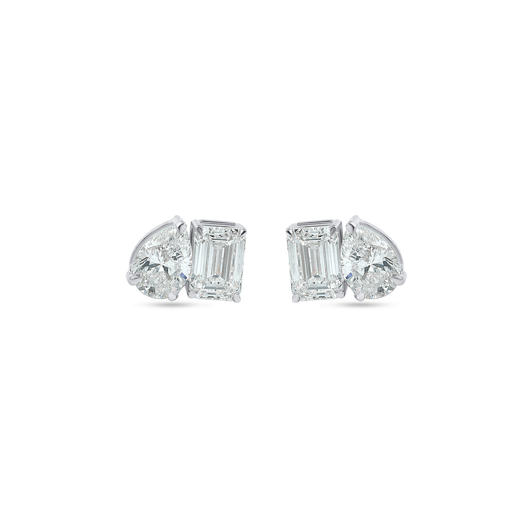 CASCADE DUET EARRINGS WITH EMERALD AND PEAR SOLITAIRE DIAMOND