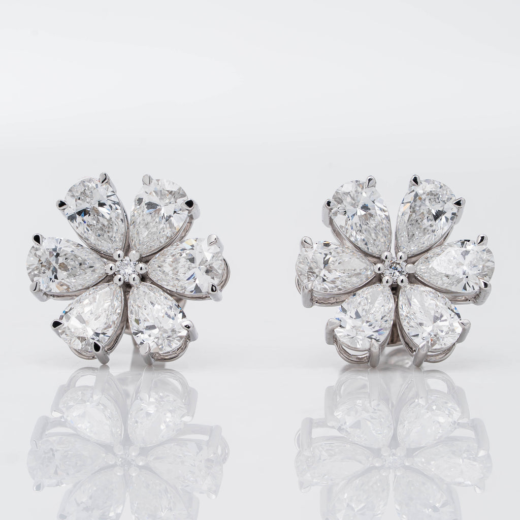 PEAR CUT DIAMOND FLORAL CLUSTER EARRINGS