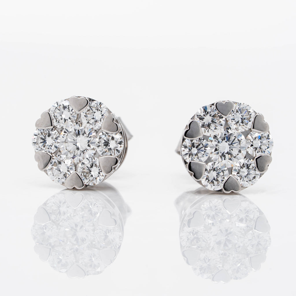 HEART PRONG ENTANGLED WITH CLUSTER SETTING ROUND DIAMOND STUD EARRINGS
