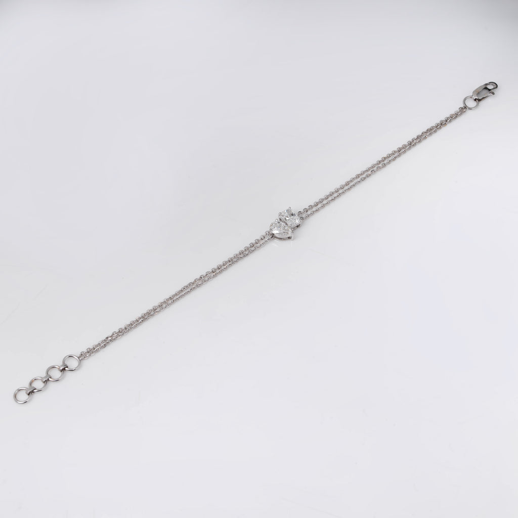 STUNNING PEAR WITH ROUND SOLITAIRE DIAMOND DELICATE DOUBLE-STRAND BRACELET