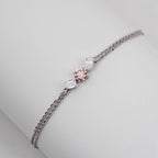 TRIO OF LIGHT PINK ROUND WITH PEAR & EMERALD CUT SOLITAIRE DIAMOND  DELICATE DOUBLE-STRAND BRACELET
