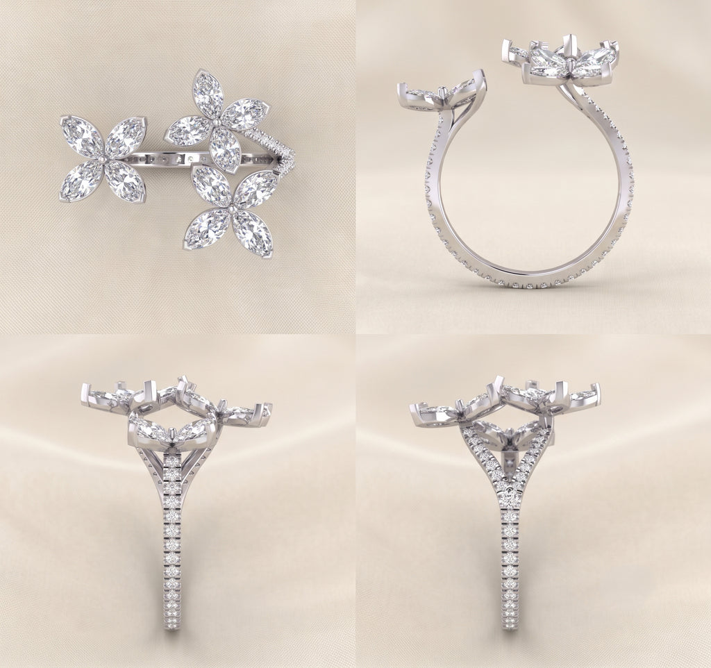 Classic Open Eternity Butterfly Ring In Pear, Marquise & Round Cut in Platinum 2.2 CTW