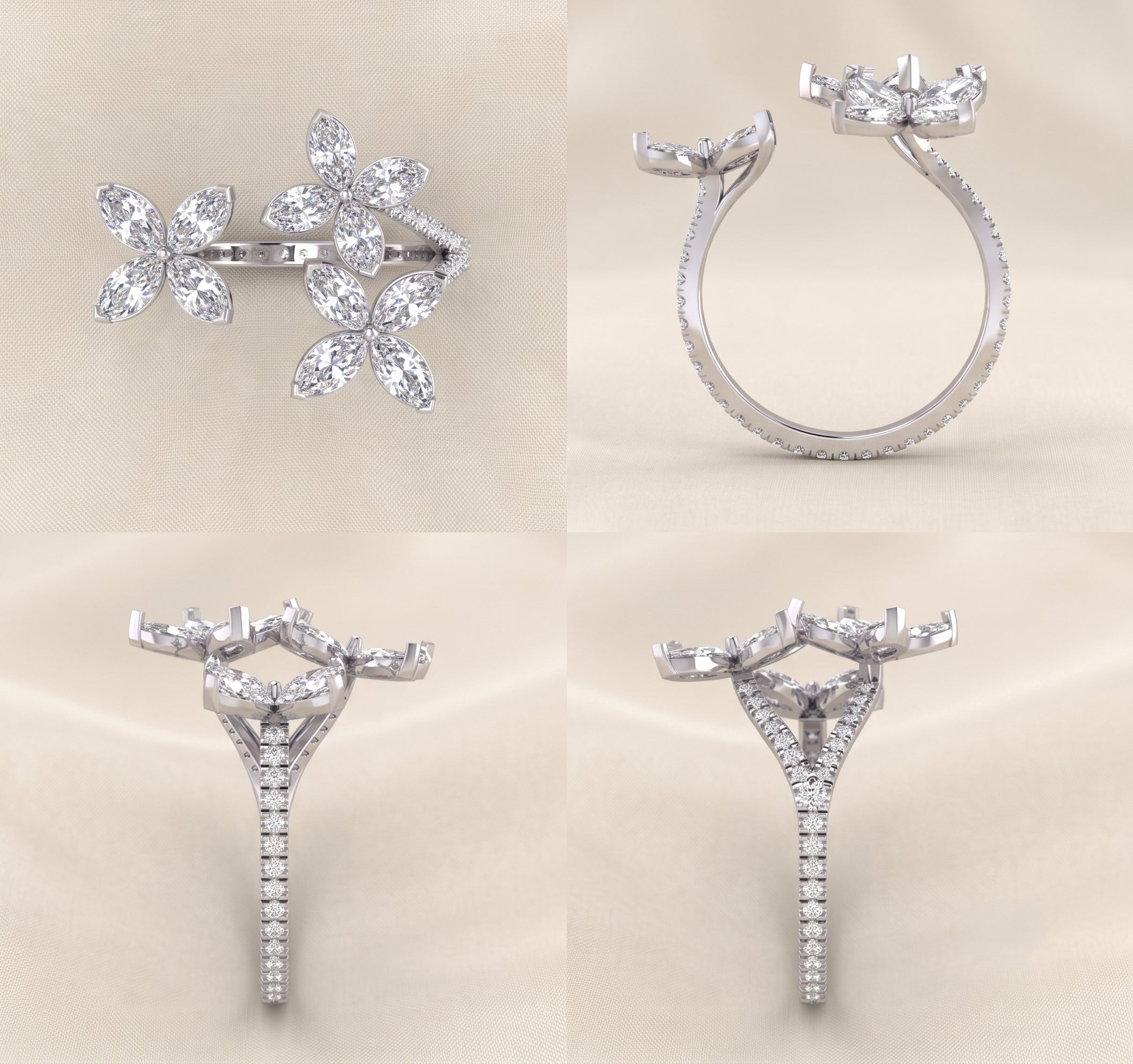 Classic Open Eternity Butterfly Ring In Pear, Marquise & Round Cut in Platinum 2 CTW
