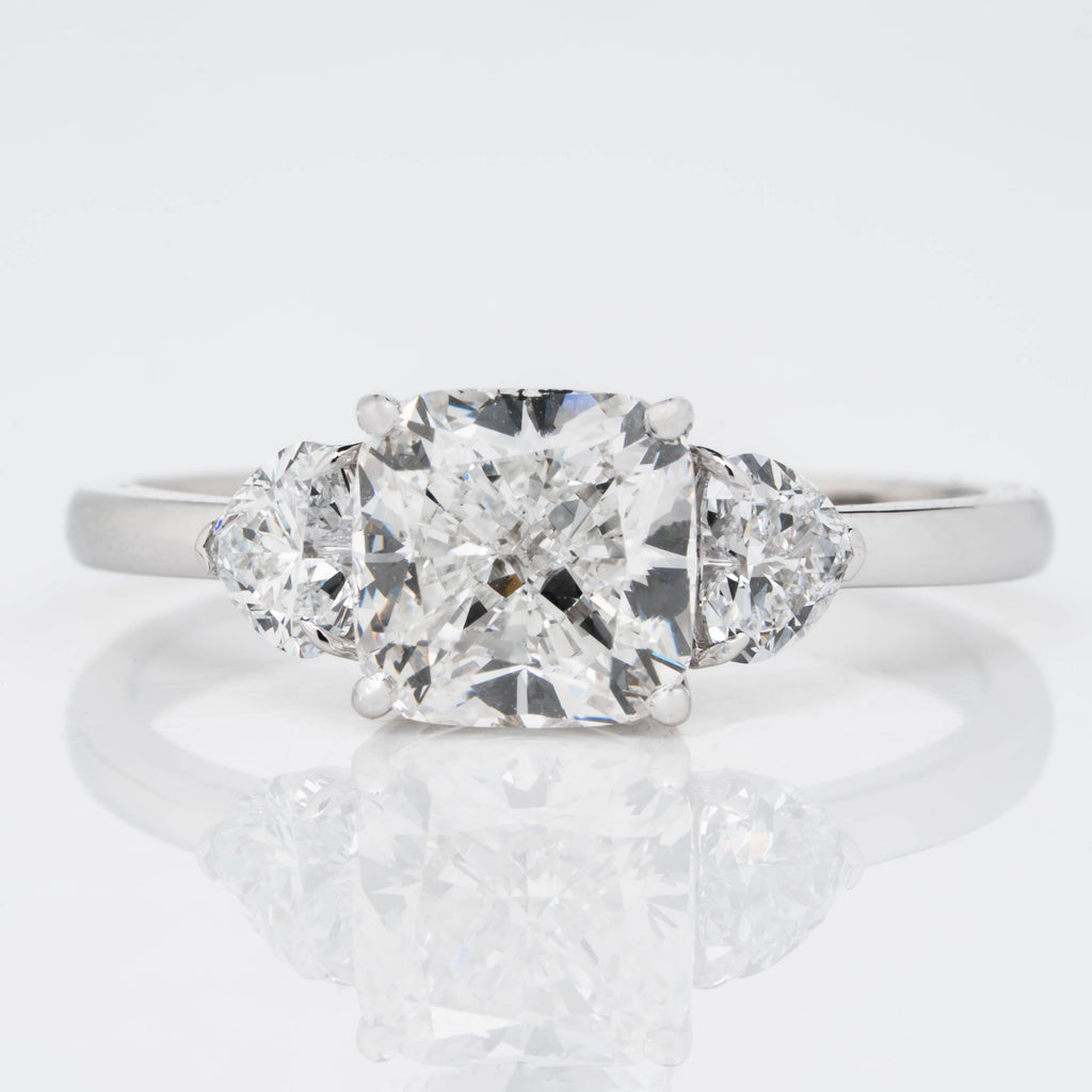 CUSHION TRIO RING WITH HEART CUT SOLITAIRE LAB GROWN DIAMOND