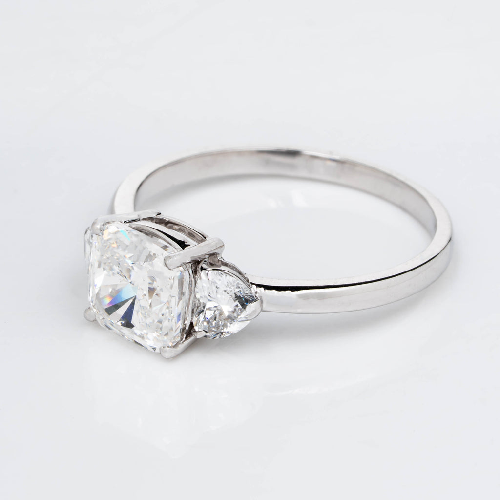 CUSHION TRIO RING WITH HEART CUT SOLITAIRE LAB GROWN DIAMOND
