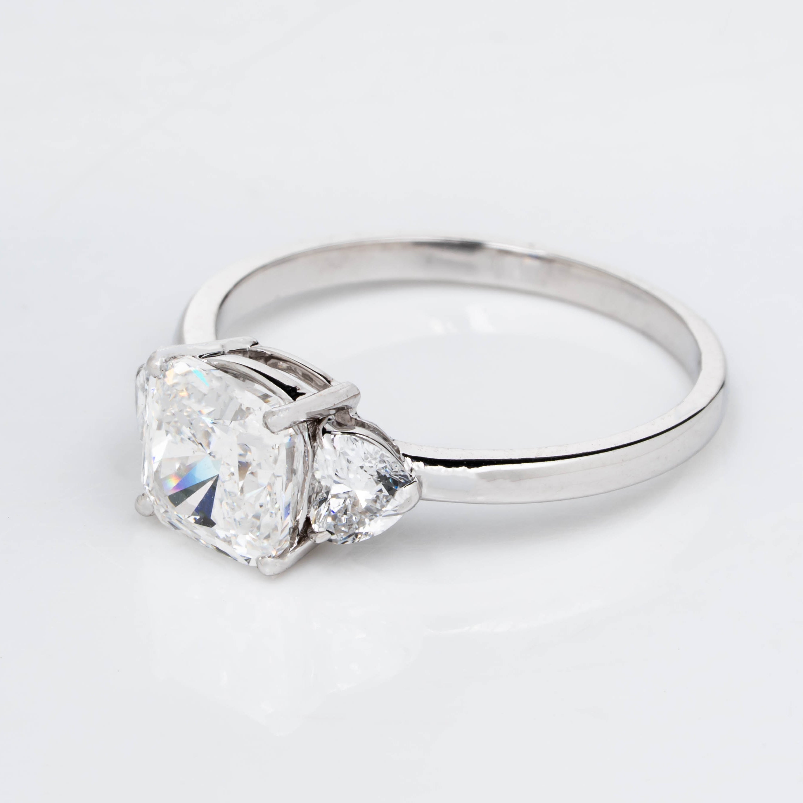 CUSHION TRIO RING WITH HEART CUT SOLITAIRE LAB GROWN DIAMOND