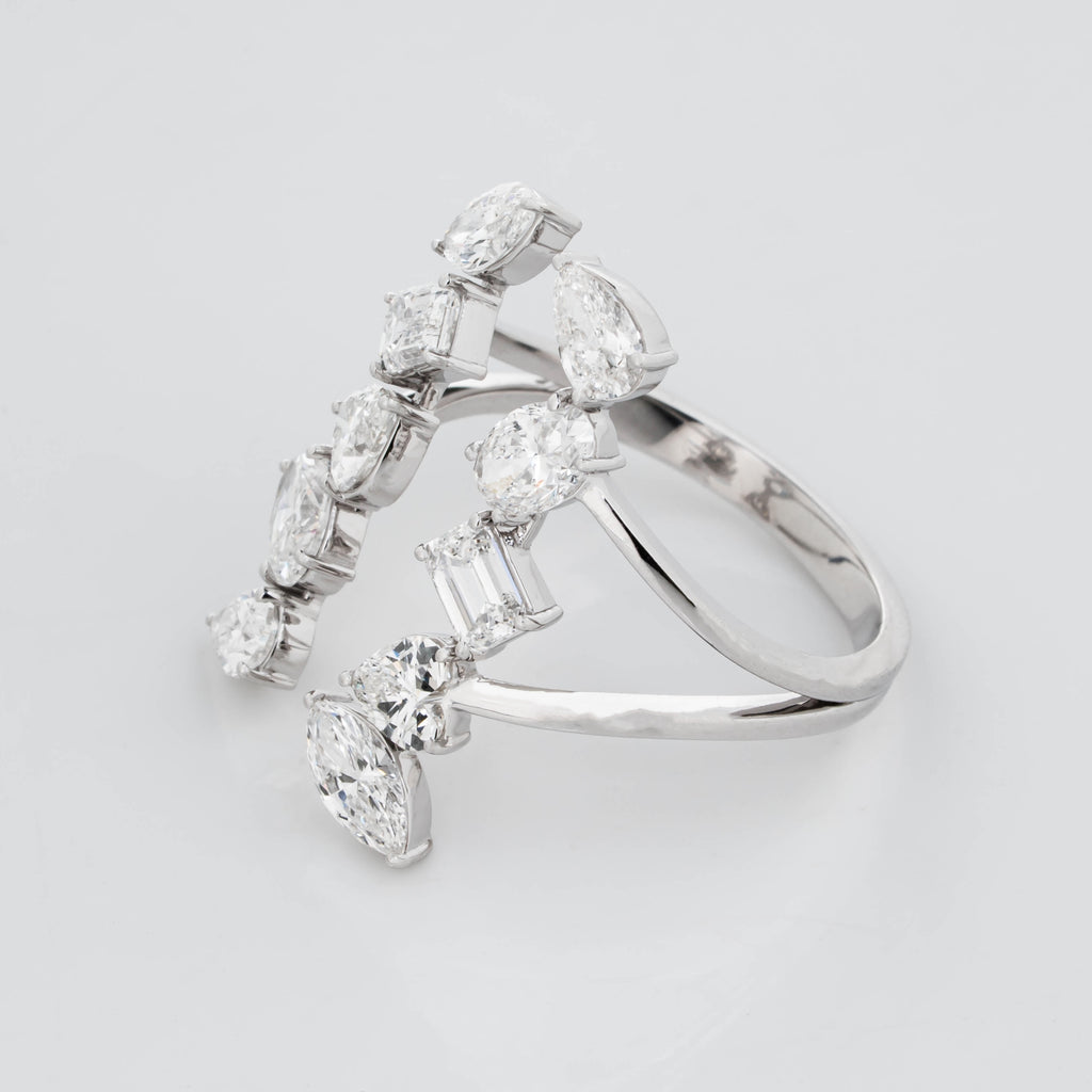 VERTICAL GAP RING WITH FANCY SHAPE SOLITAIRE LAB GROWN DIAMONDS