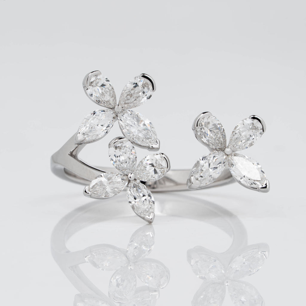 CLASSIC BUTTERFLY RING IN PEAR & MARQUISE CUT SOLITAIRE LAB GROWN DIAMOND