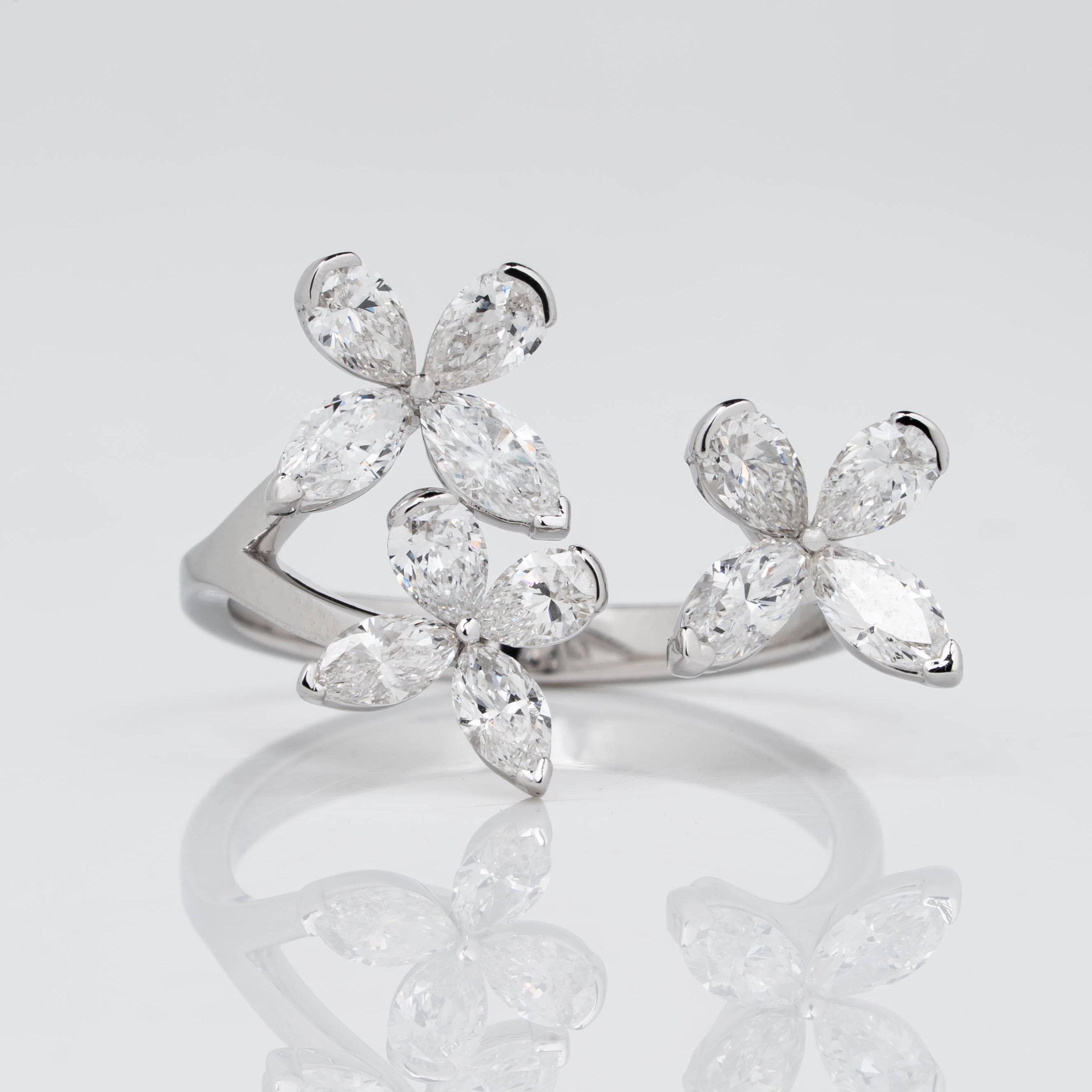 CLASSIC BUTTERFLY RING IN PEAR & MARQUISE CUT SOLITAIRE LAB GROWN DIAMOND