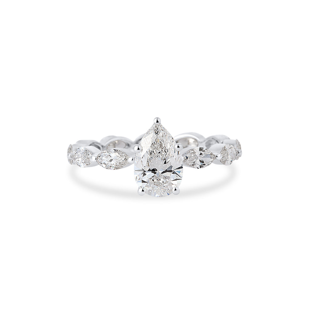 HALO RING IN PEAR & MARQUISE CUT SOLITAIRE LAB GROWN DIAMOND